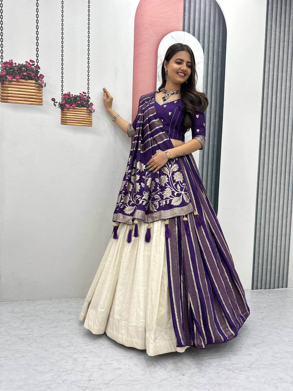 Jacquard Silk Lehenga with Banarasi Saree Style Drape for partys