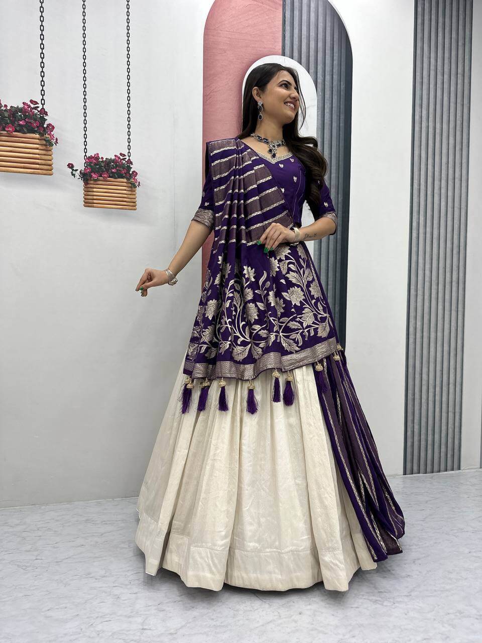 Jacquard Silk Lehenga with Banarasi Saree Style Drape for partys