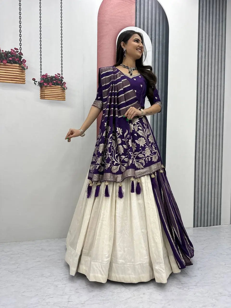 Jacquard Silk Lehenga with Banarasi Saree Style Drape for partys