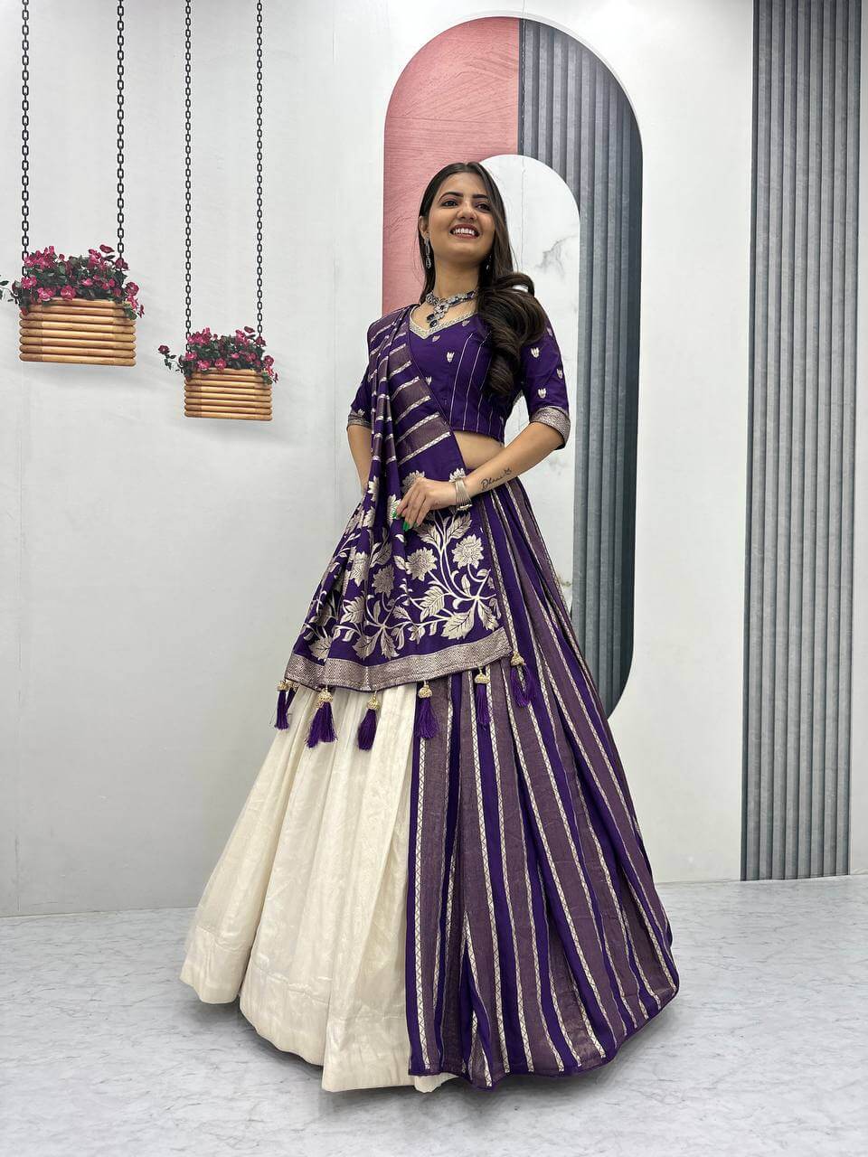 Jacquard Silk Lehenga with Banarasi Saree Style Drape for partys