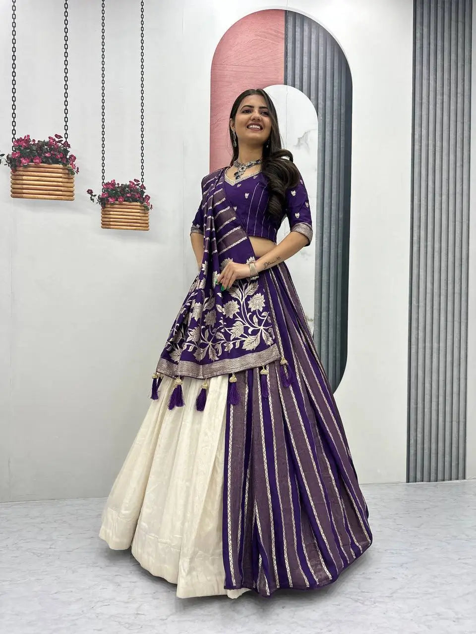 Jacquard Silk Lehenga with Banarasi Saree Style Drape for partys