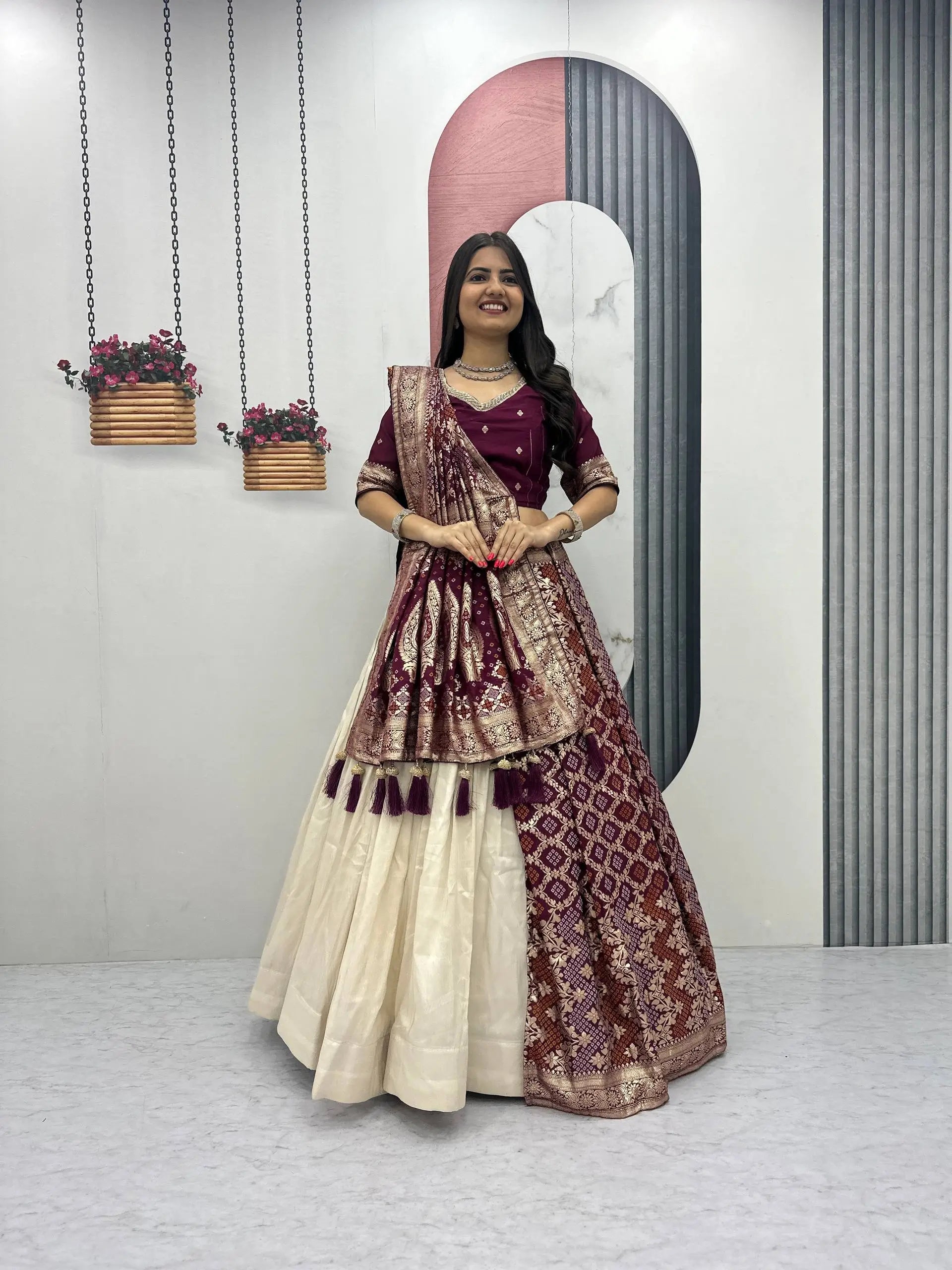 Jacquard Silk Lehenga with Banarasi Saree Style Drape for partys