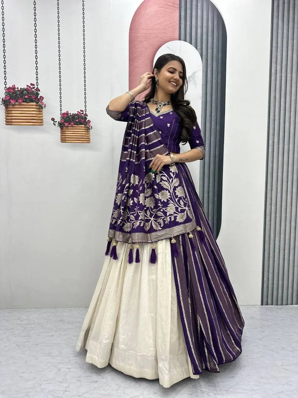 Jacquard Silk Lehenga with Banarasi Saree Style Drape for partys