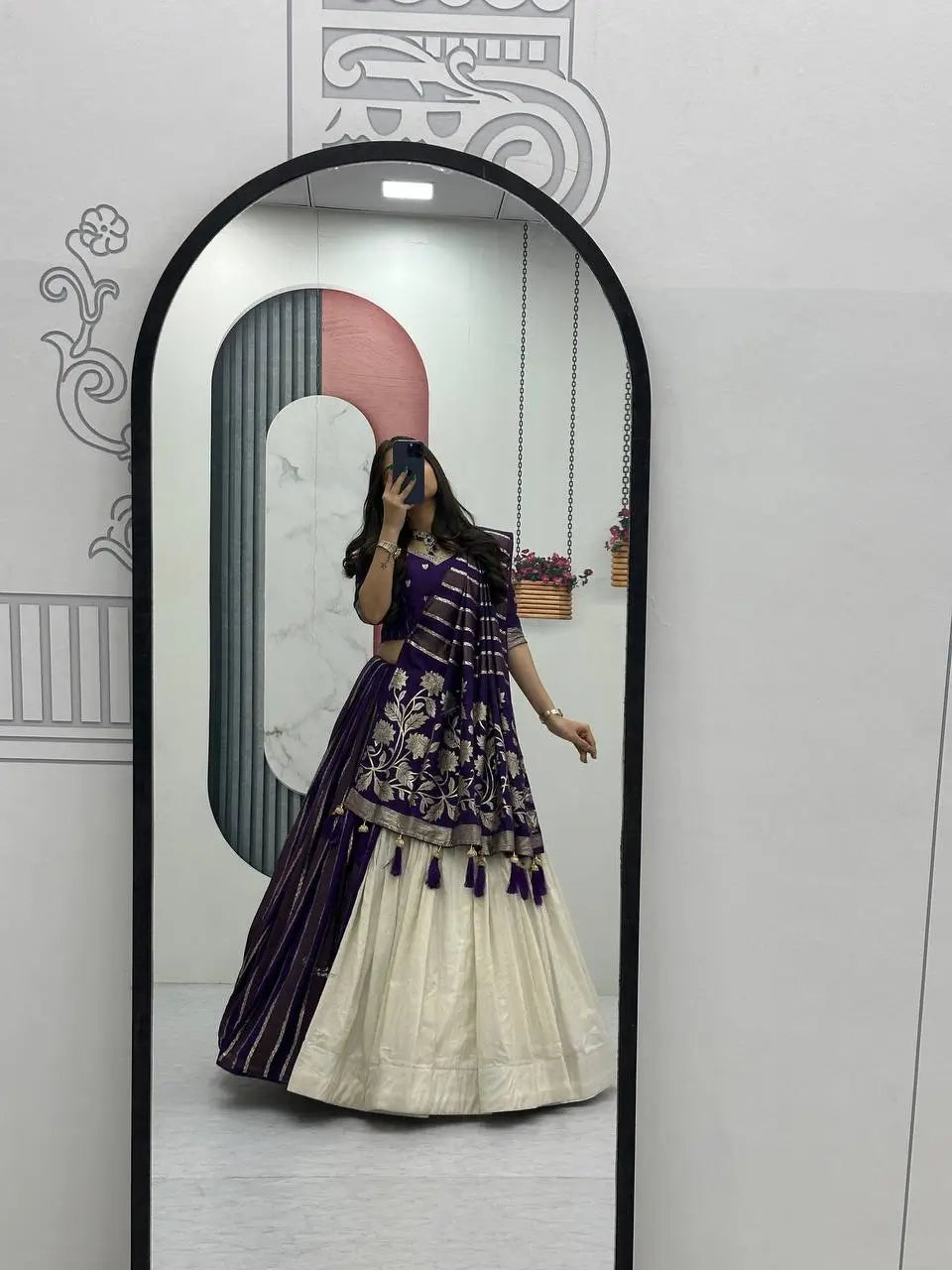 Jacquard Silk Lehenga with Banarasi Saree Style Drape for partys