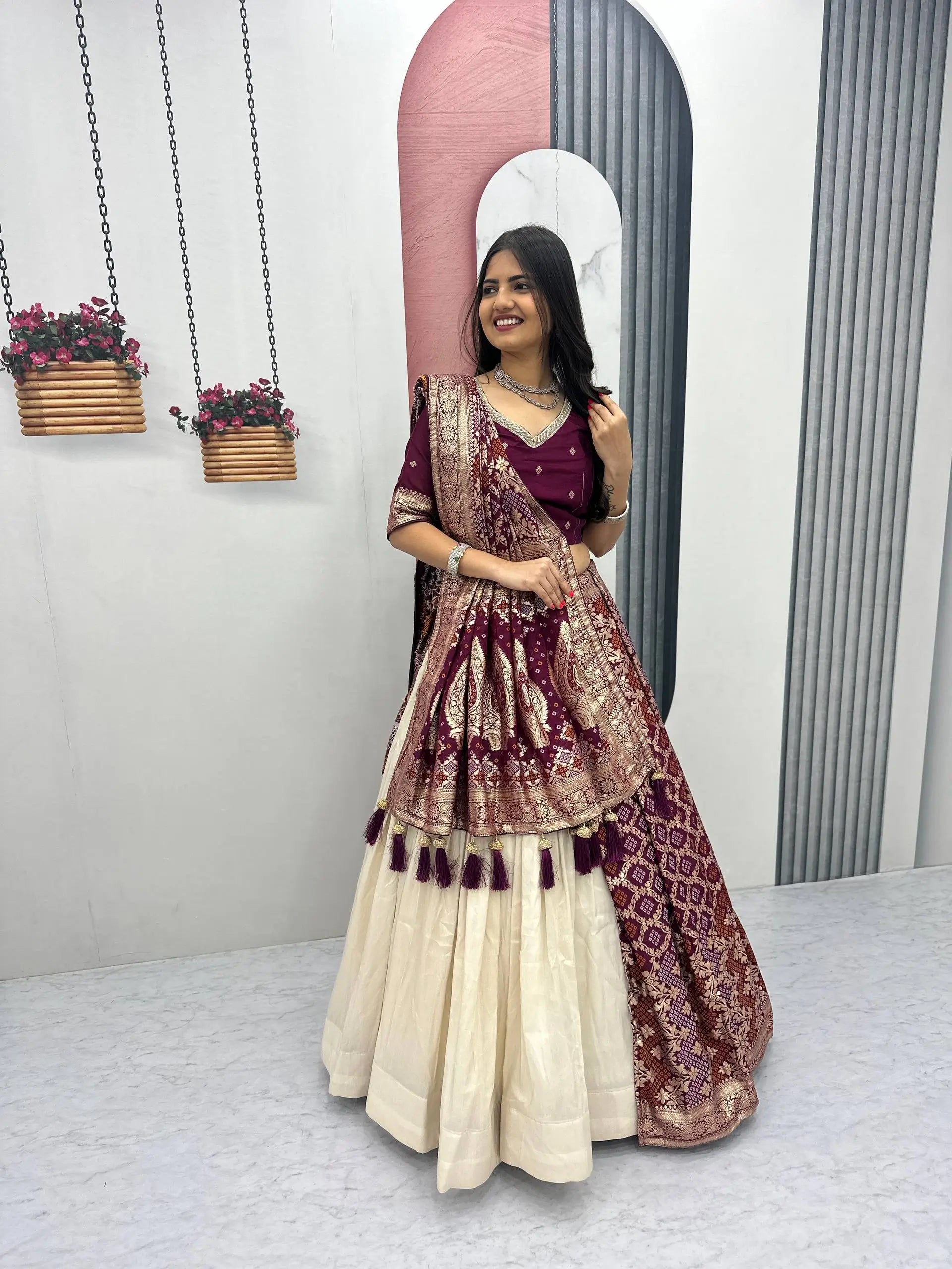 Jacquard Silk Lehenga with Banarasi Saree Style Drape for partys