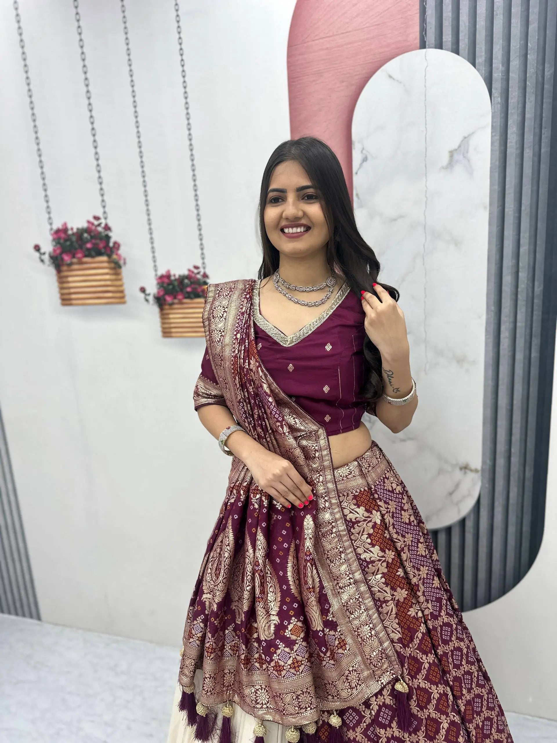 Jacquard Silk Lehenga with Banarasi Saree Style Drape for partys