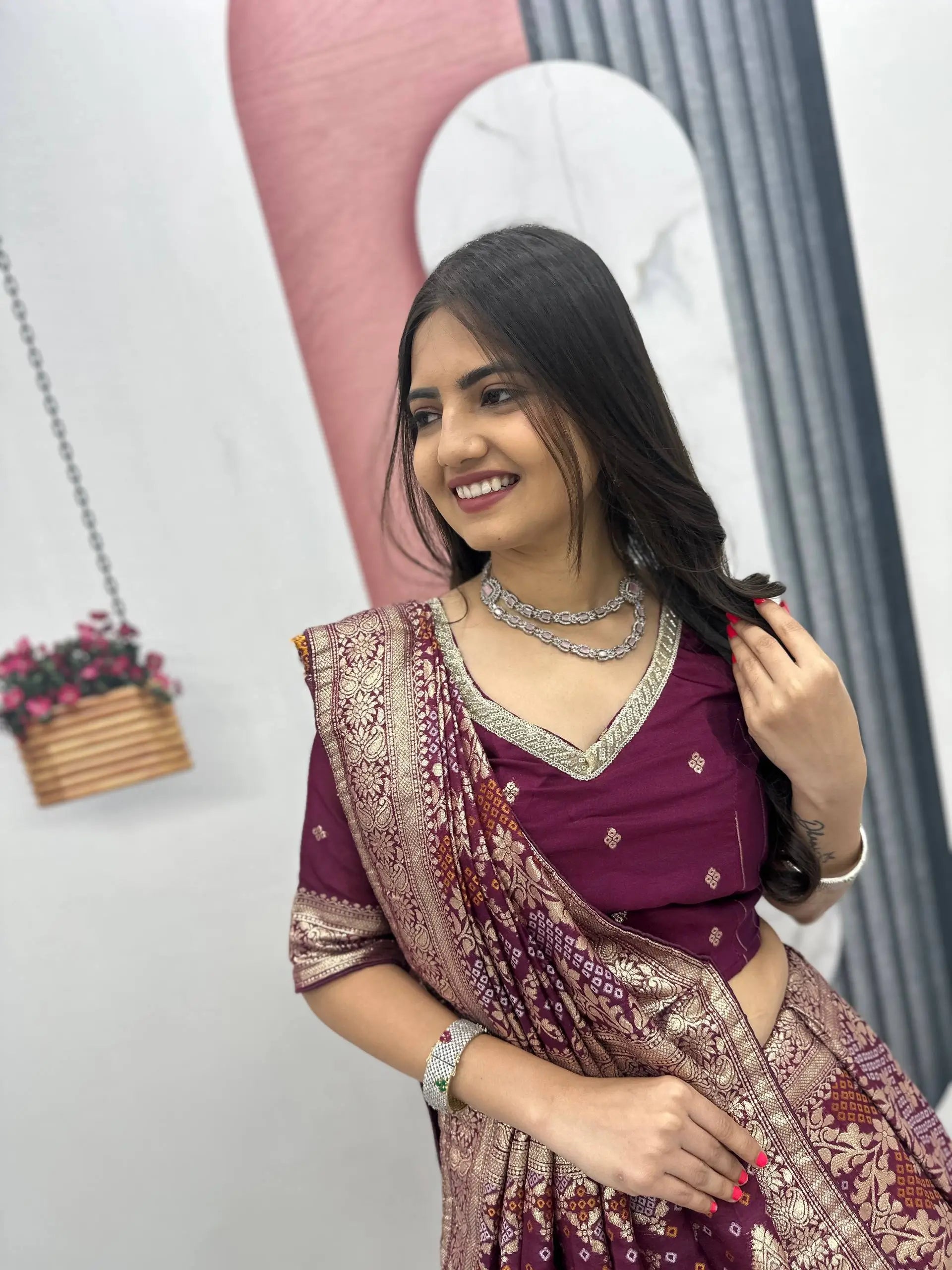 Jacquard Silk Lehenga with Banarasi Saree Style Drape for partys