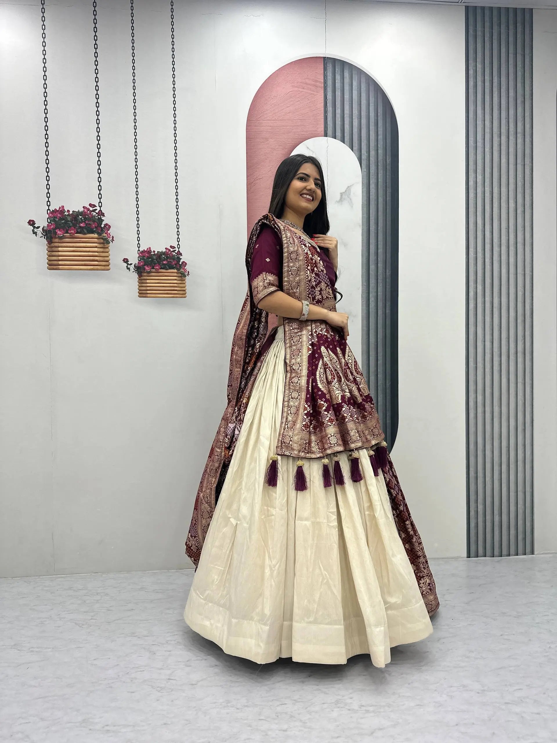 Jacquard Silk Lehenga with Banarasi Saree Style Drape for partys