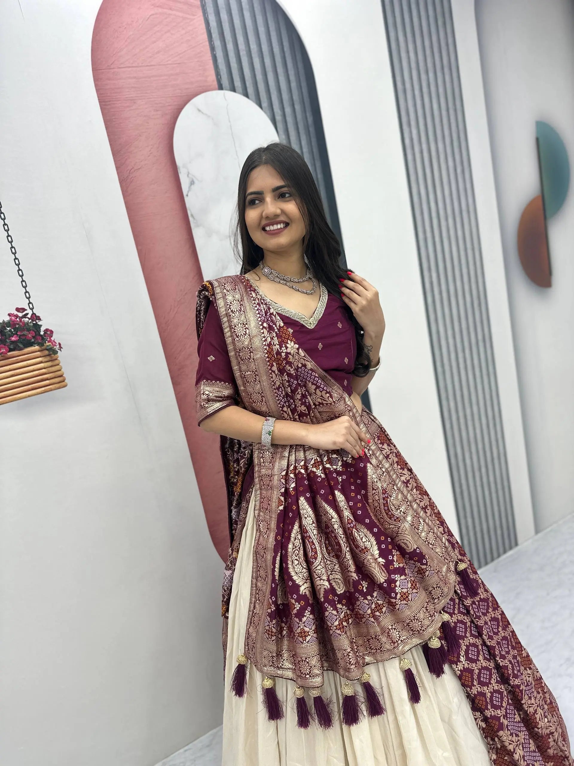 Jacquard Silk Lehenga with Banarasi Saree Style Drape for partys