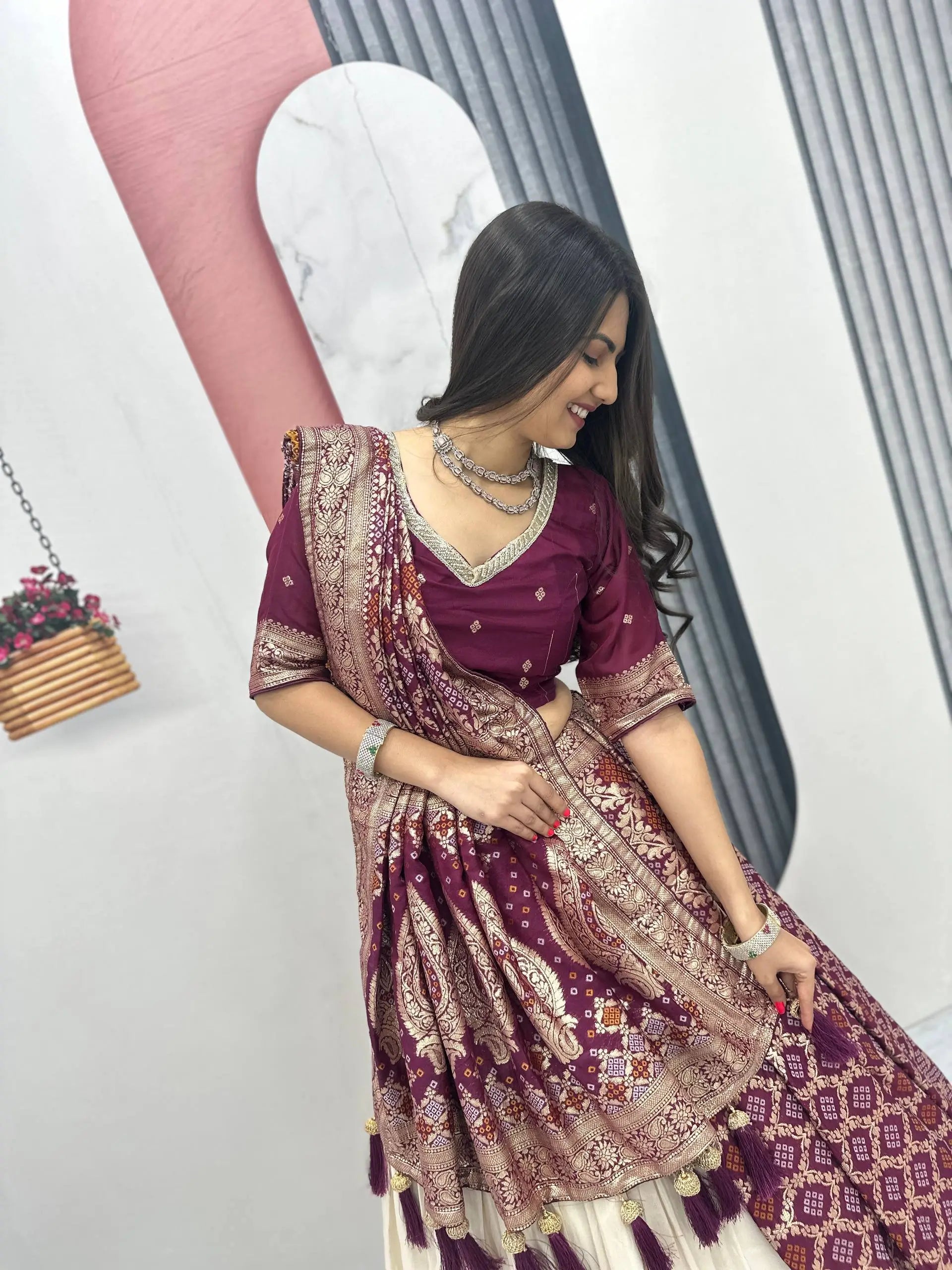 Jacquard Silk Lehenga with Banarasi Saree Style Drape for partys
