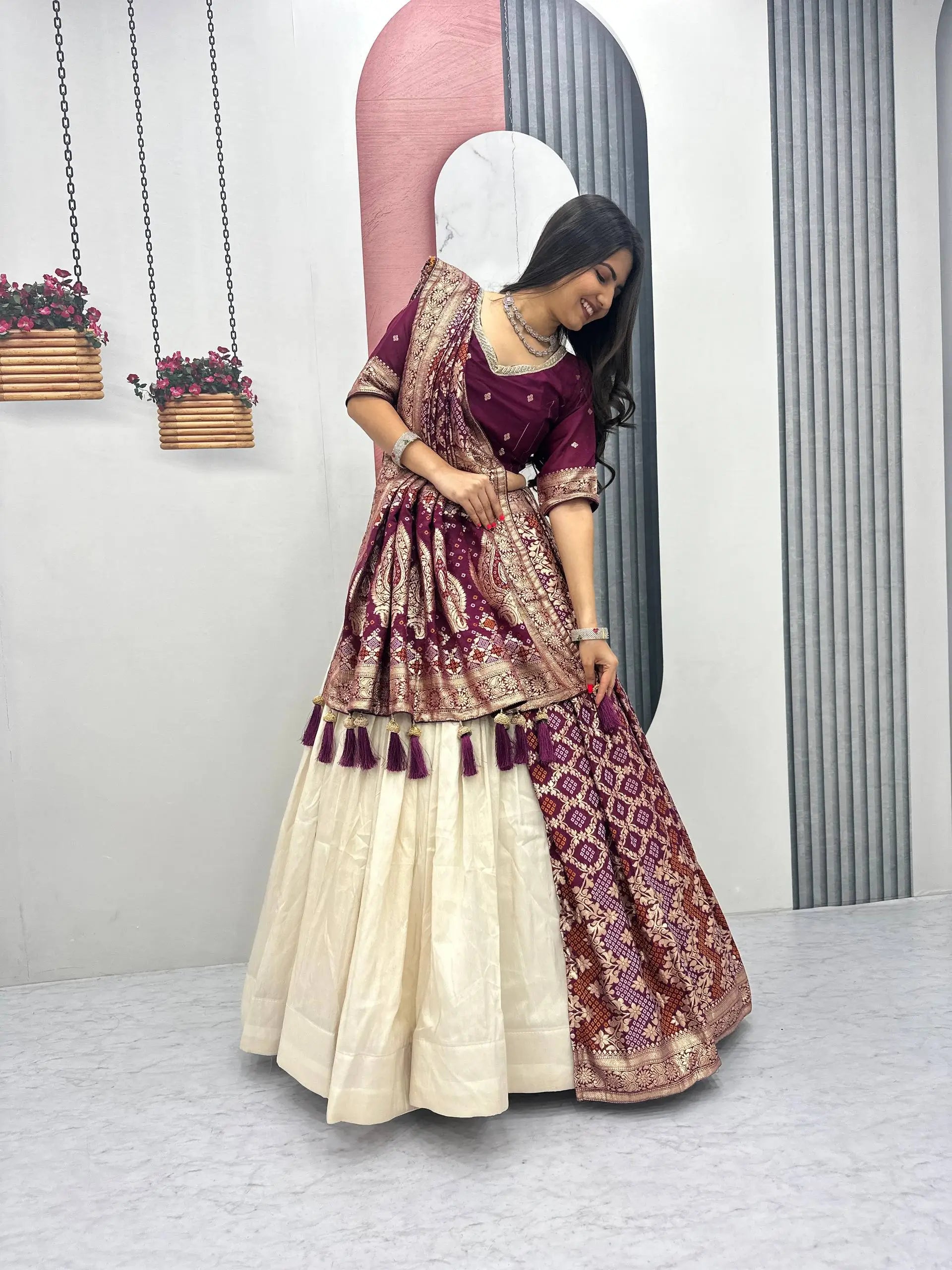 Jacquard Silk Lehenga with Banarasi Saree Style Drape for partys