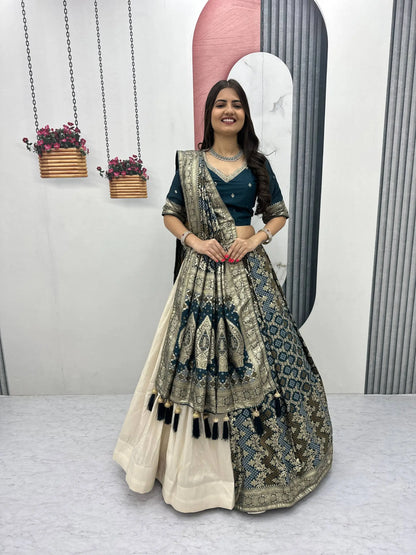 Jacquard Silk Lehenga with Banarasi Saree Style Drape for partys
