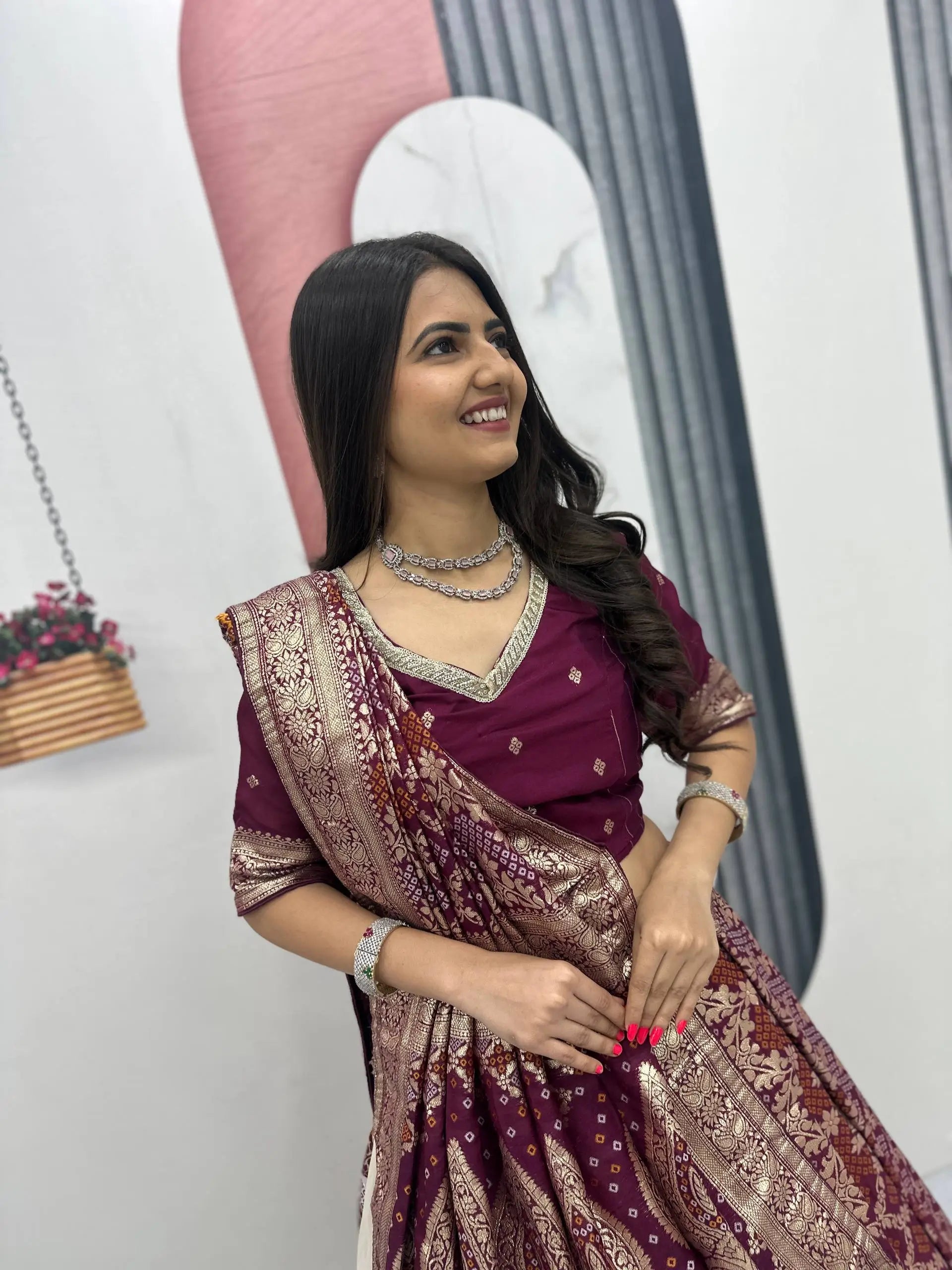 Jacquard Silk Lehenga with Banarasi Saree Style Drape for partys