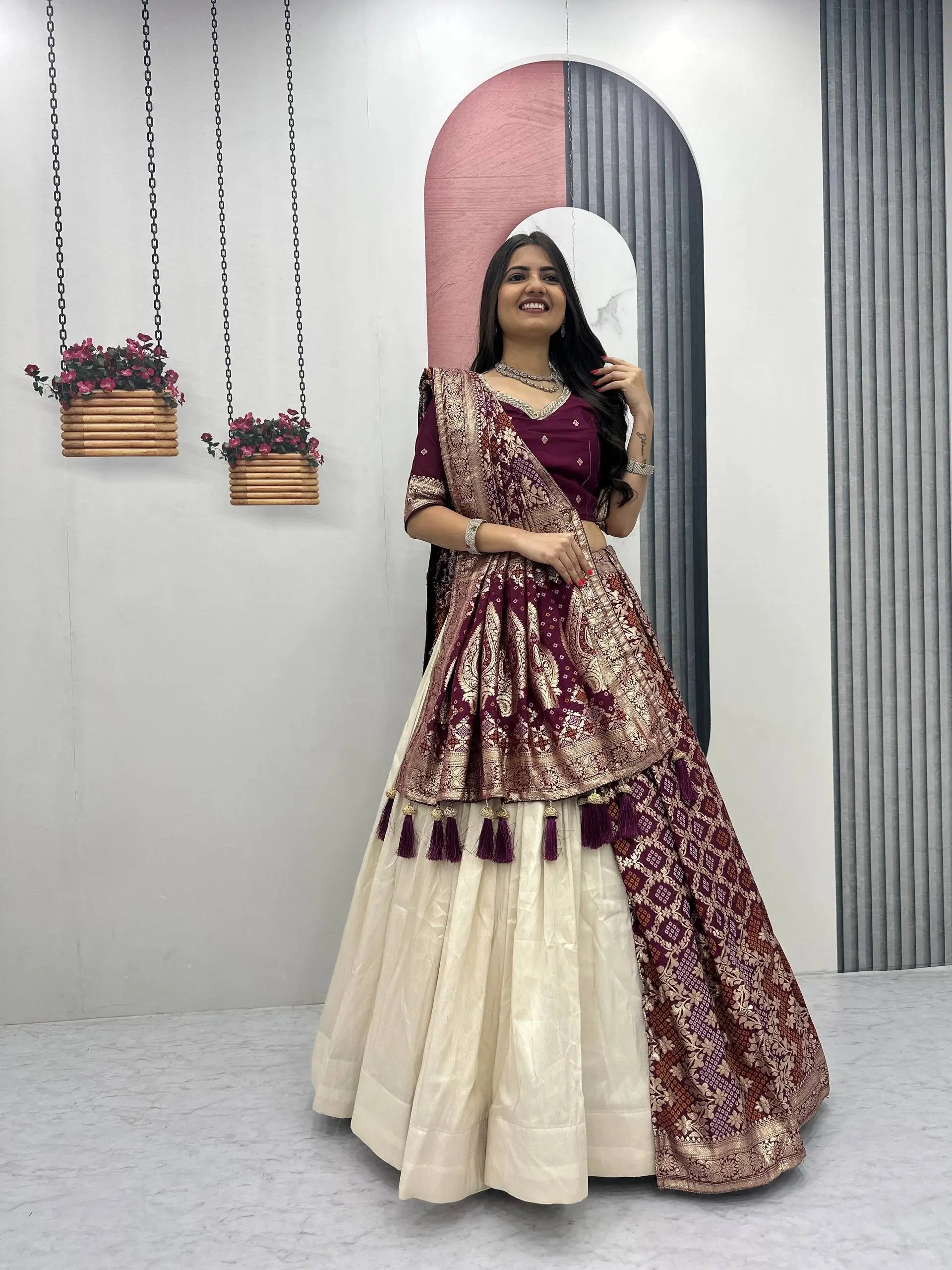Jacquard Silk Lehenga with Banarasi Saree Style Drape for partys