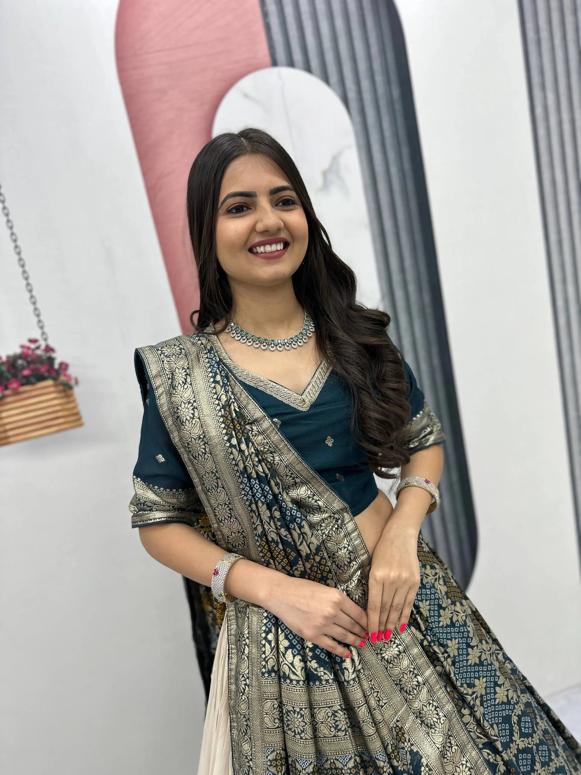 Jacquard Silk Lehenga with Banarasi Saree Style Drape for partys