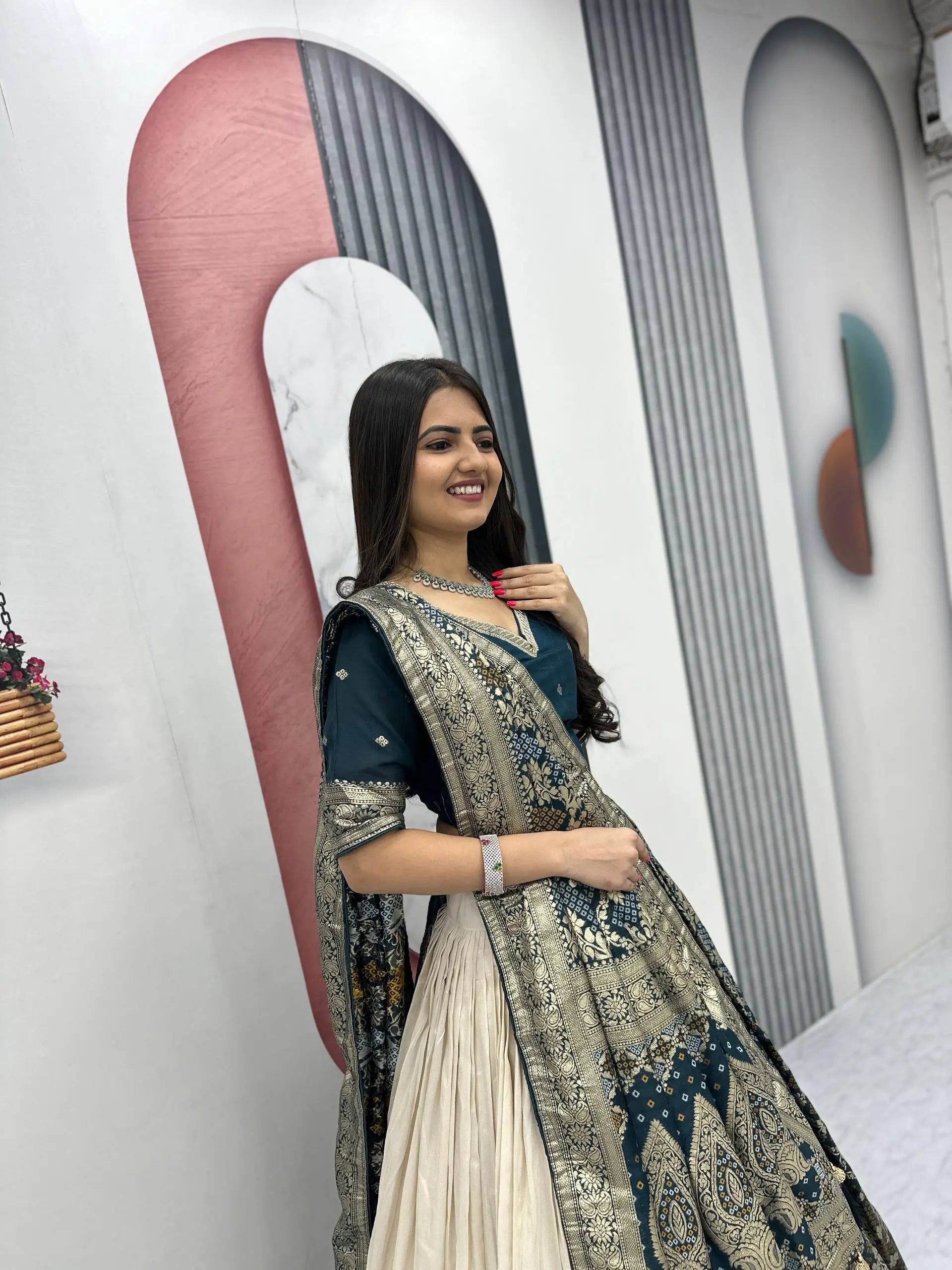 Jacquard Silk Lehenga with Banarasi Saree Style Drape for partys