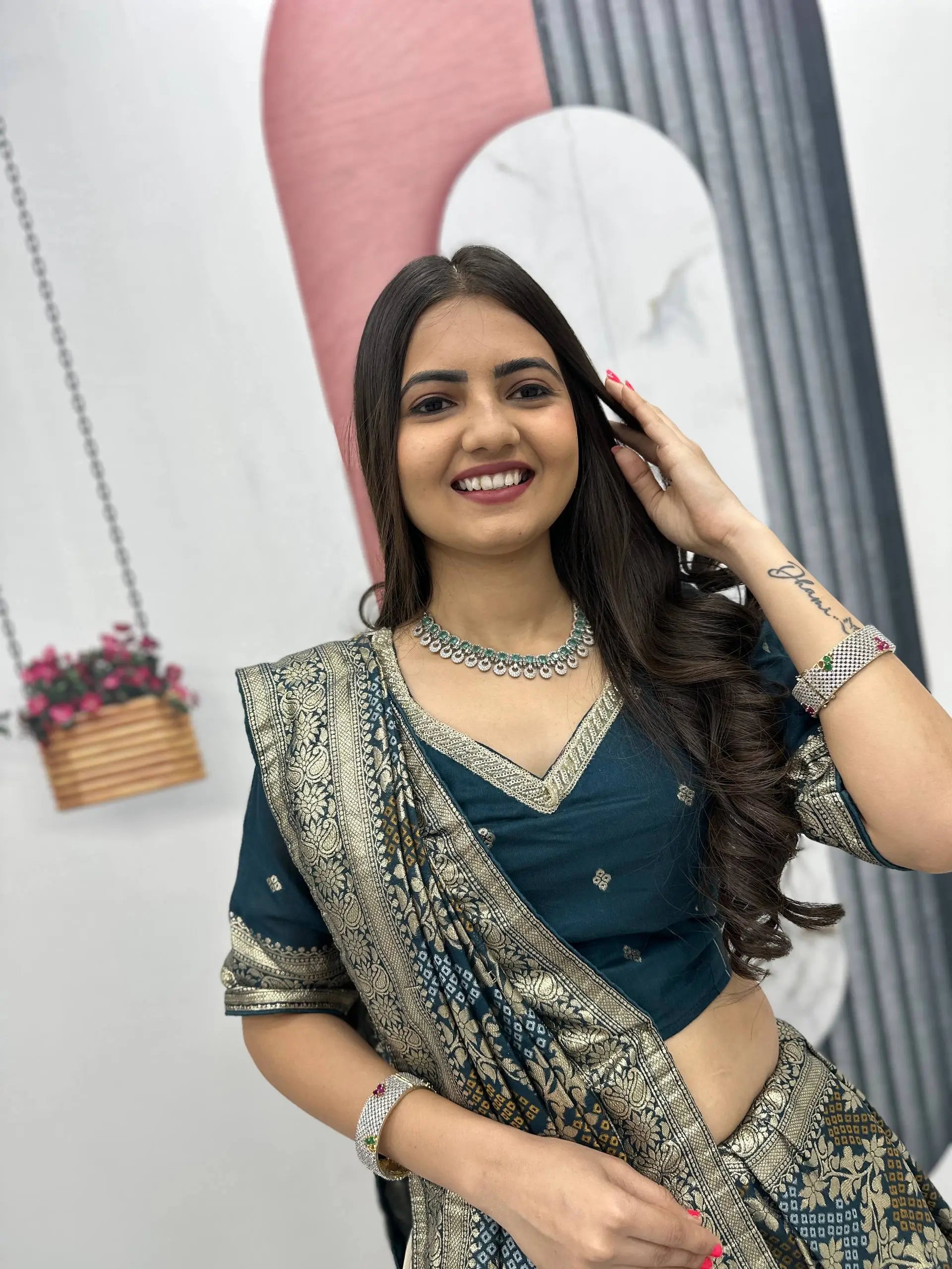Jacquard Silk Lehenga with Banarasi Saree Style Drape for partys
