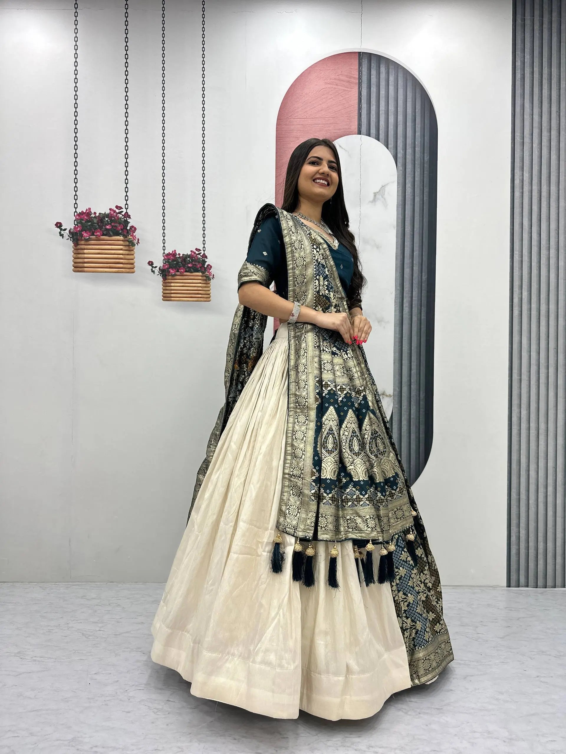 Jacquard Silk Lehenga with Banarasi Saree Style Drape for partys