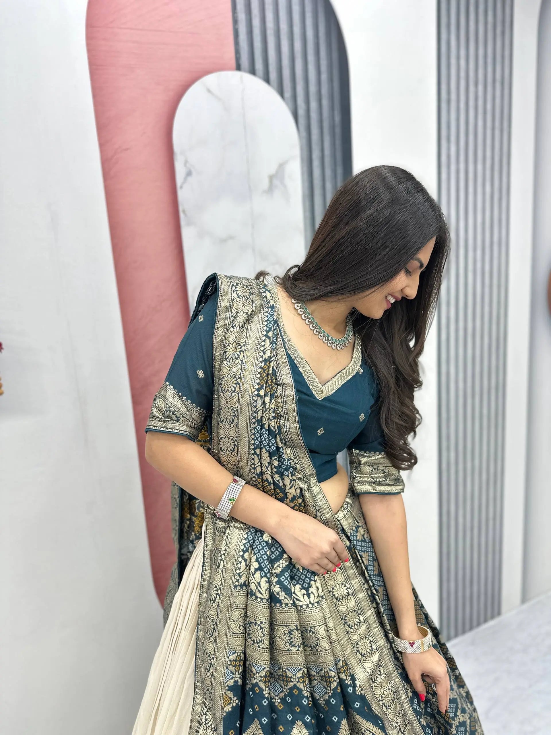 Jacquard Silk Lehenga with Banarasi Saree Style Drape for partys