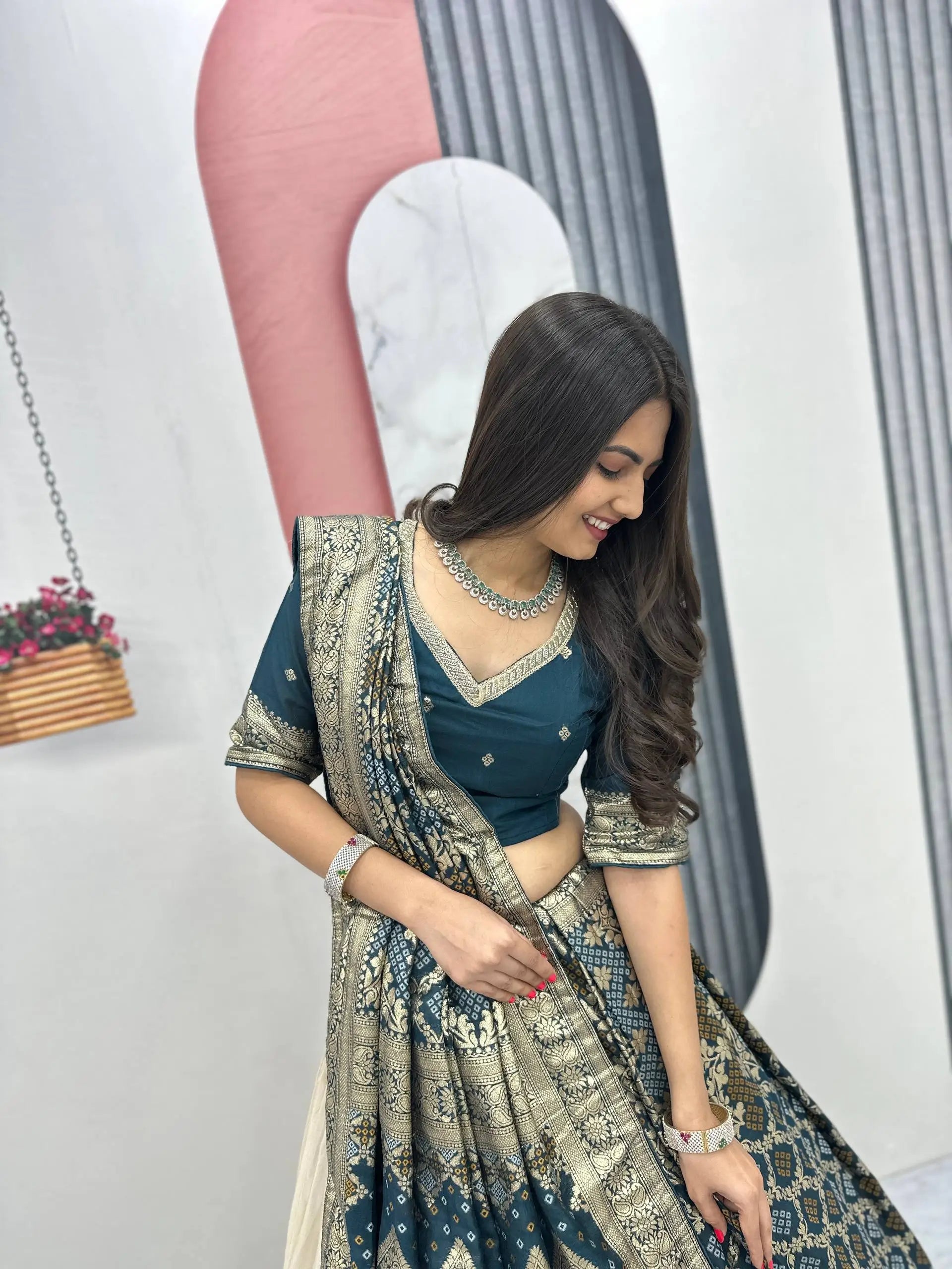 Jacquard Silk Lehenga with Banarasi Saree Style Drape for partys