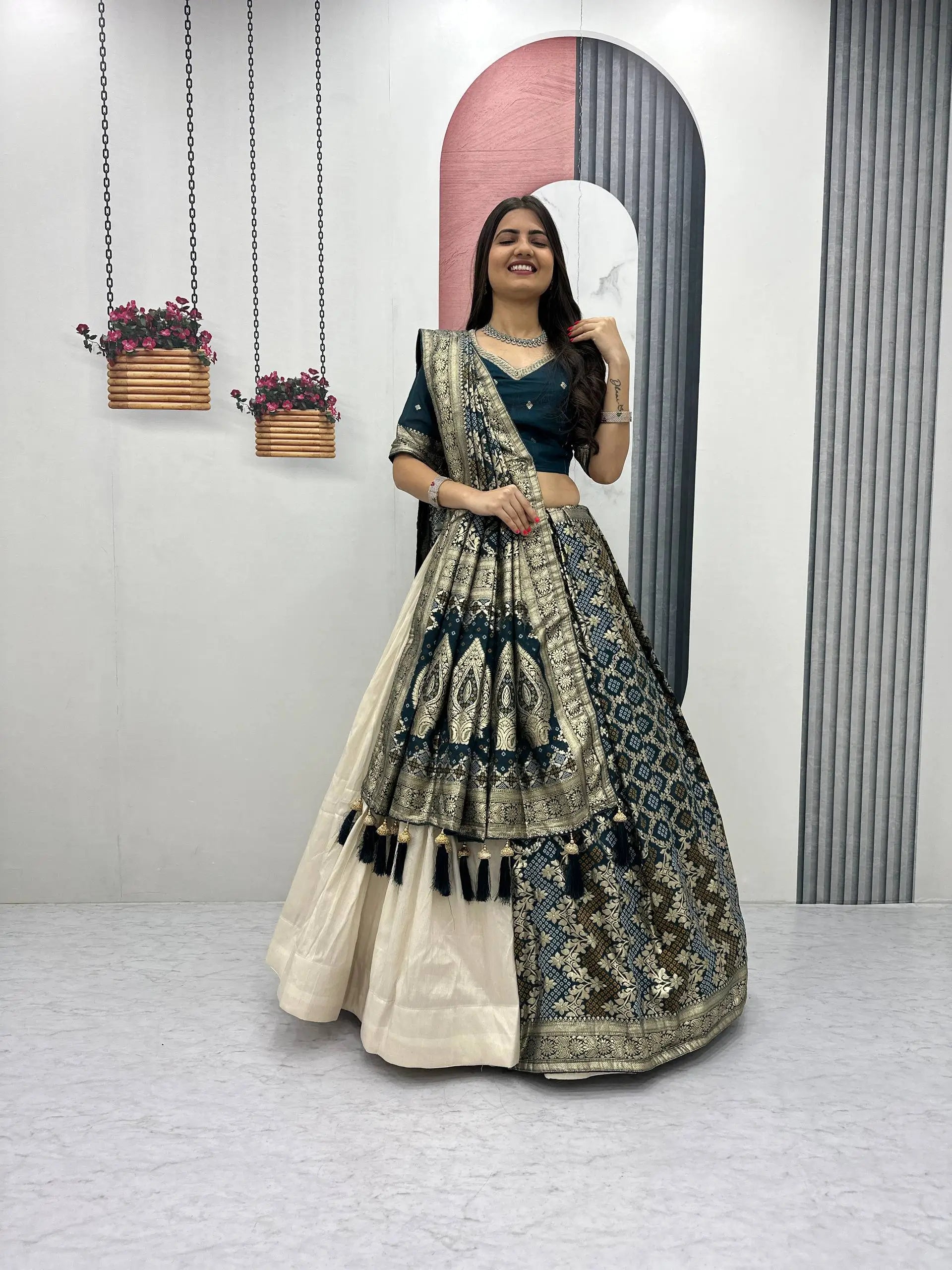 Jacquard Silk Lehenga with Banarasi Saree Style Drape for partys