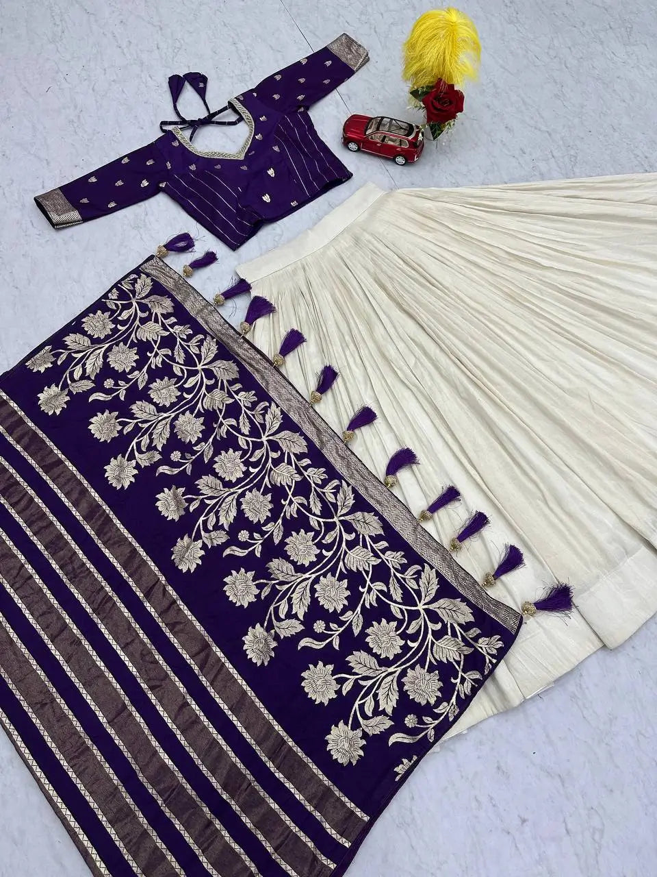 Jacquard Silk Lehenga with Banarasi Saree Style Drape for partys