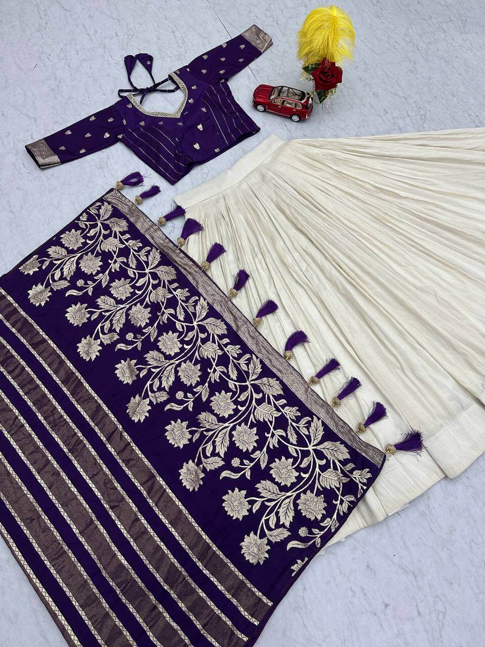 Jacquard Silk Lehenga with Banarasi Saree Style Drape for partys