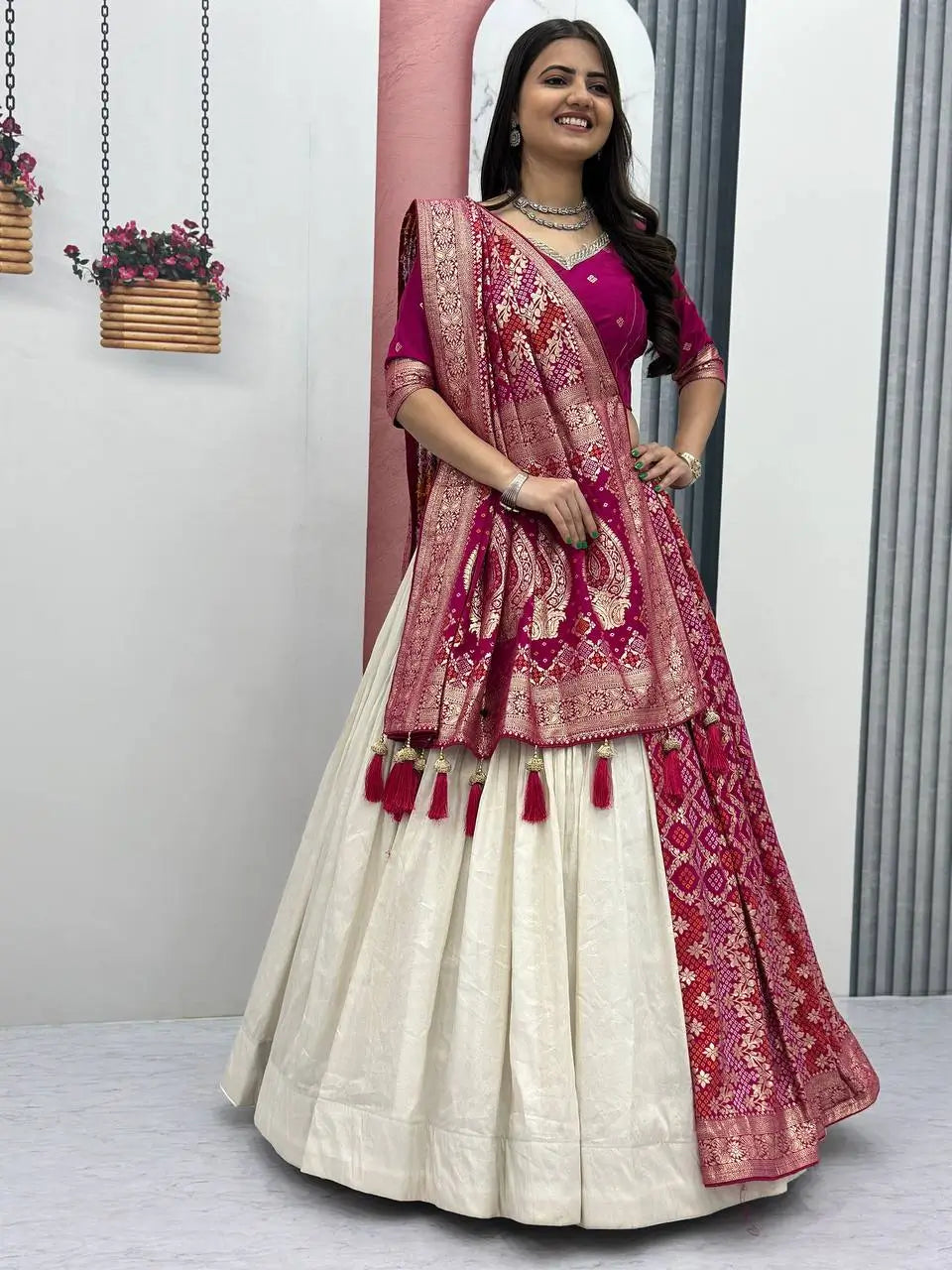 Jacquard Silk Lehenga with Banarasi Saree Style Drape for partys