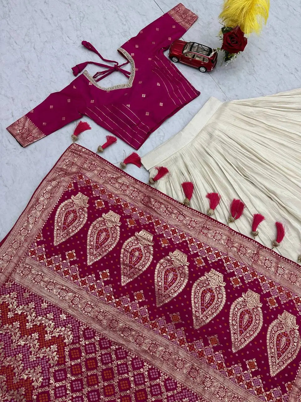 Jacquard Silk Lehenga with Banarasi Saree Style Drape for partys
