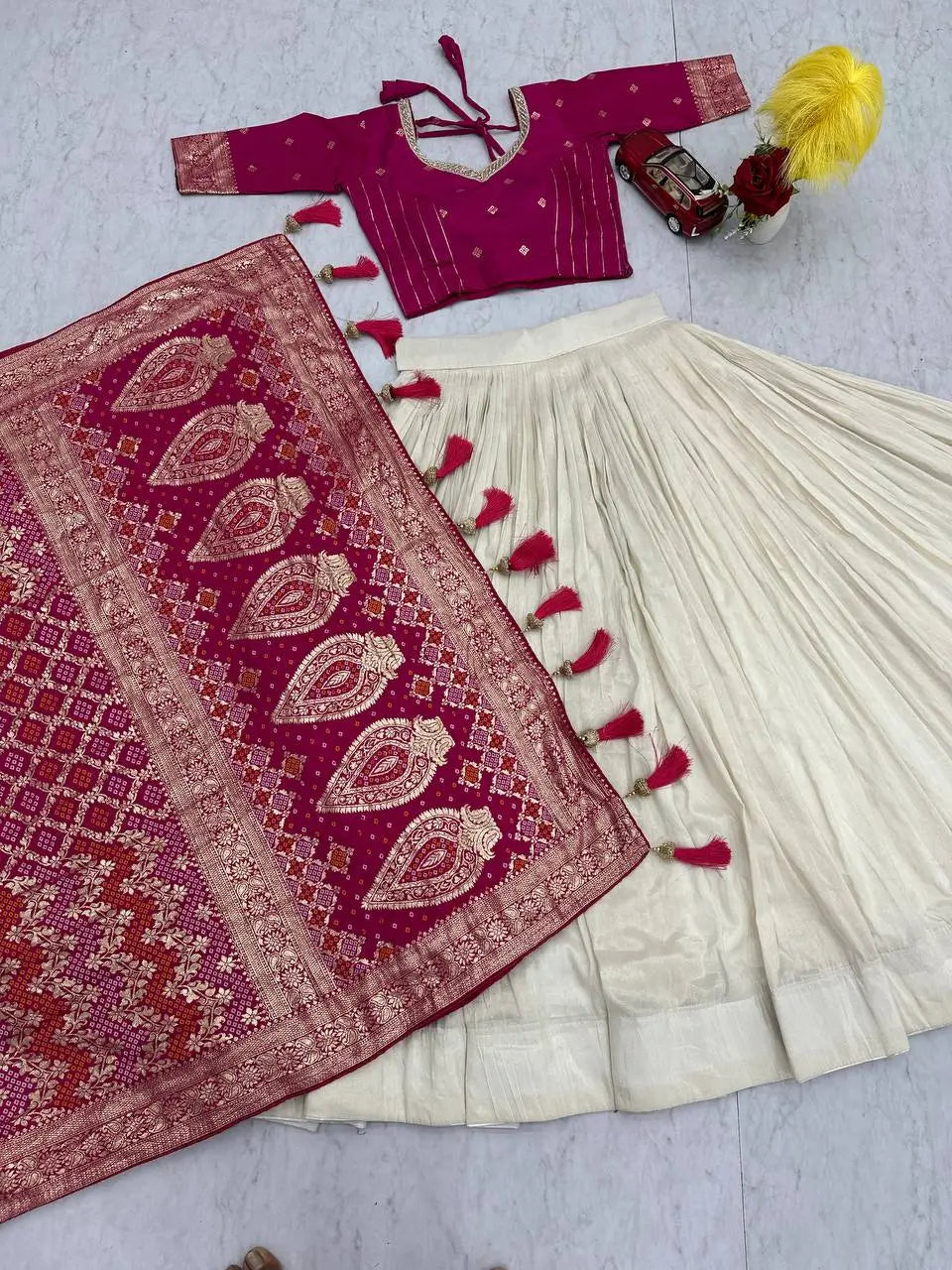 Jacquard Silk Lehenga with Banarasi Saree Style Drape for partys