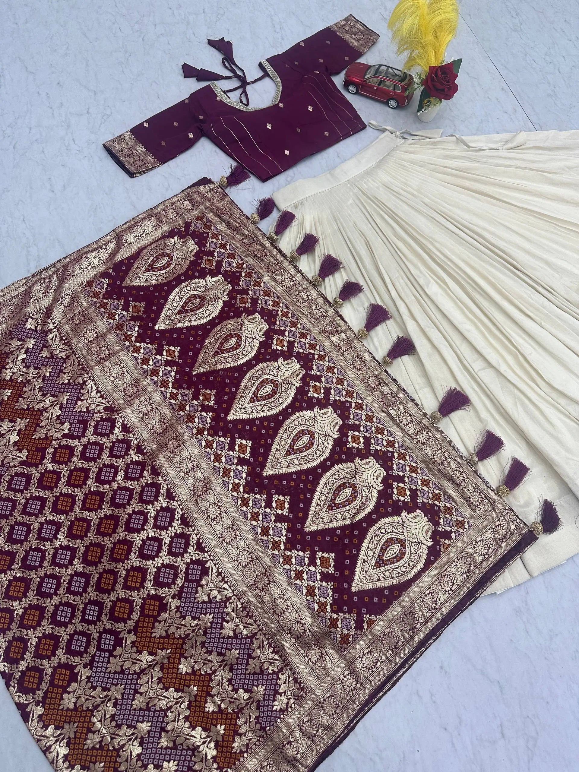 Jacquard Silk Lehenga with Banarasi Saree Style Drape for partys