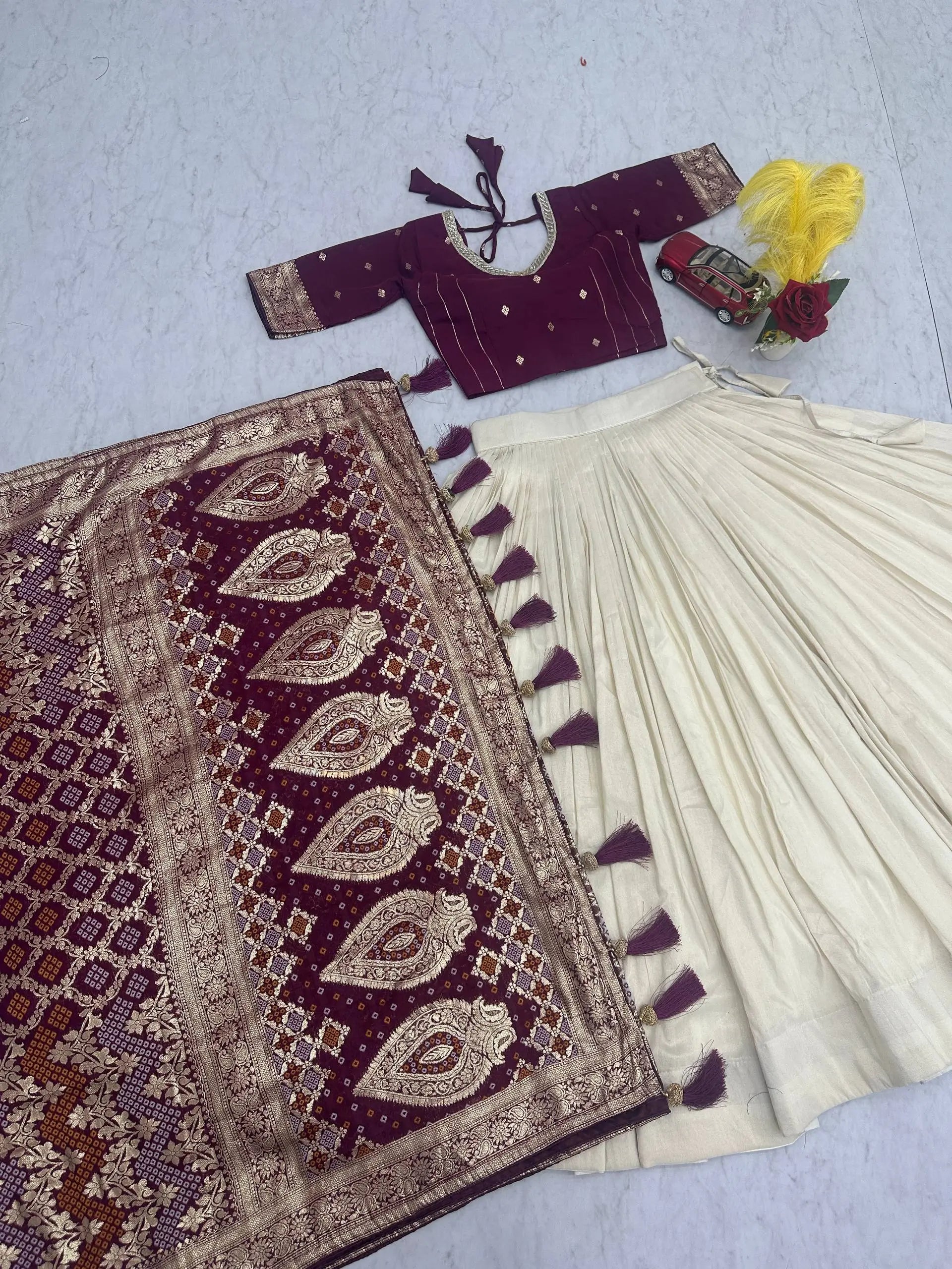 Jacquard Silk Lehenga with Banarasi Saree Style Drape for partys