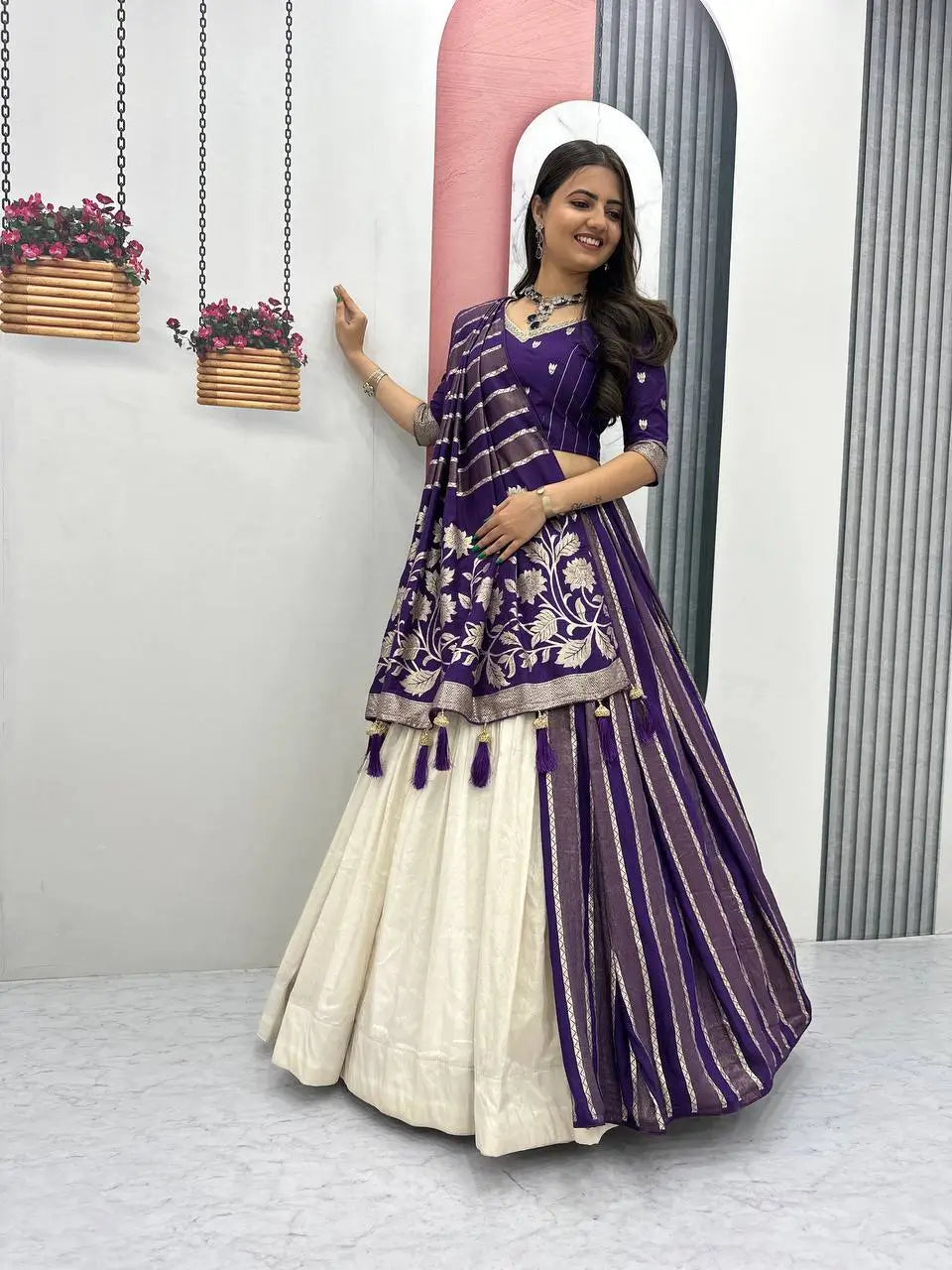 Jacquard Silk Lehenga with Banarasi Saree Style Drape for partys