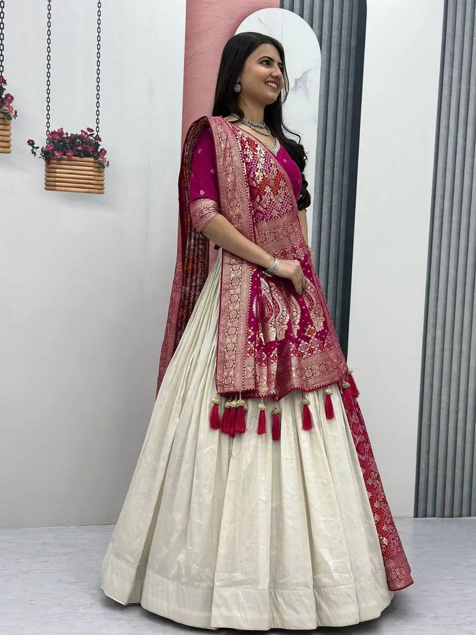 Jacquard Silk Lehenga with Banarasi Saree Style Drape for partys