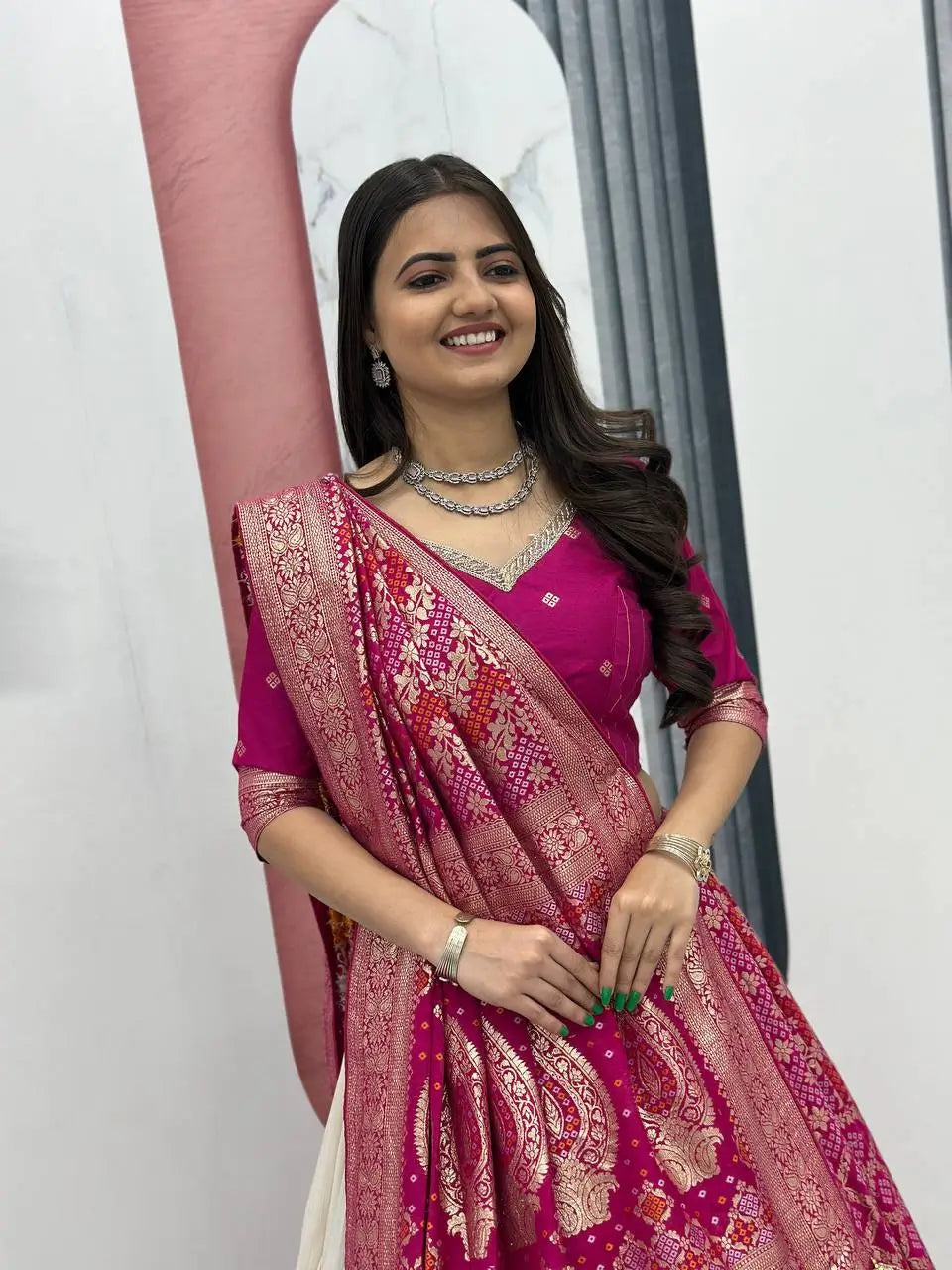 Jacquard Silk Lehenga with Banarasi Saree Style Drape for partys