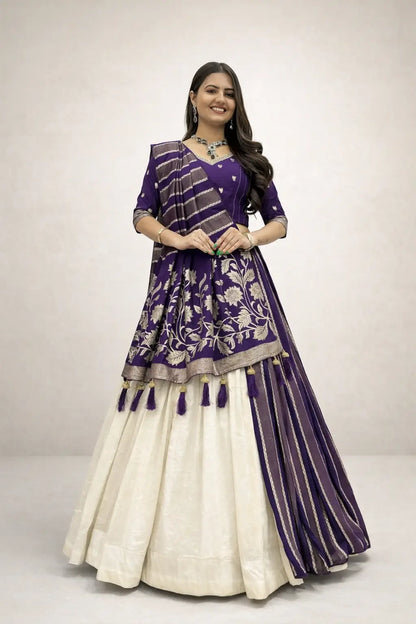 Jacquard Silk Lehenga with Banarasi Saree Style Drape for partys
