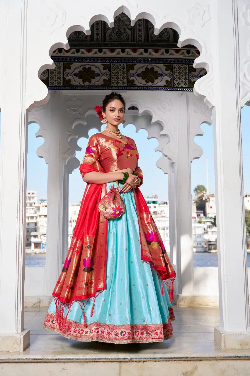 Jacquard Silk Paithani Zari Weaving Lehenga Set