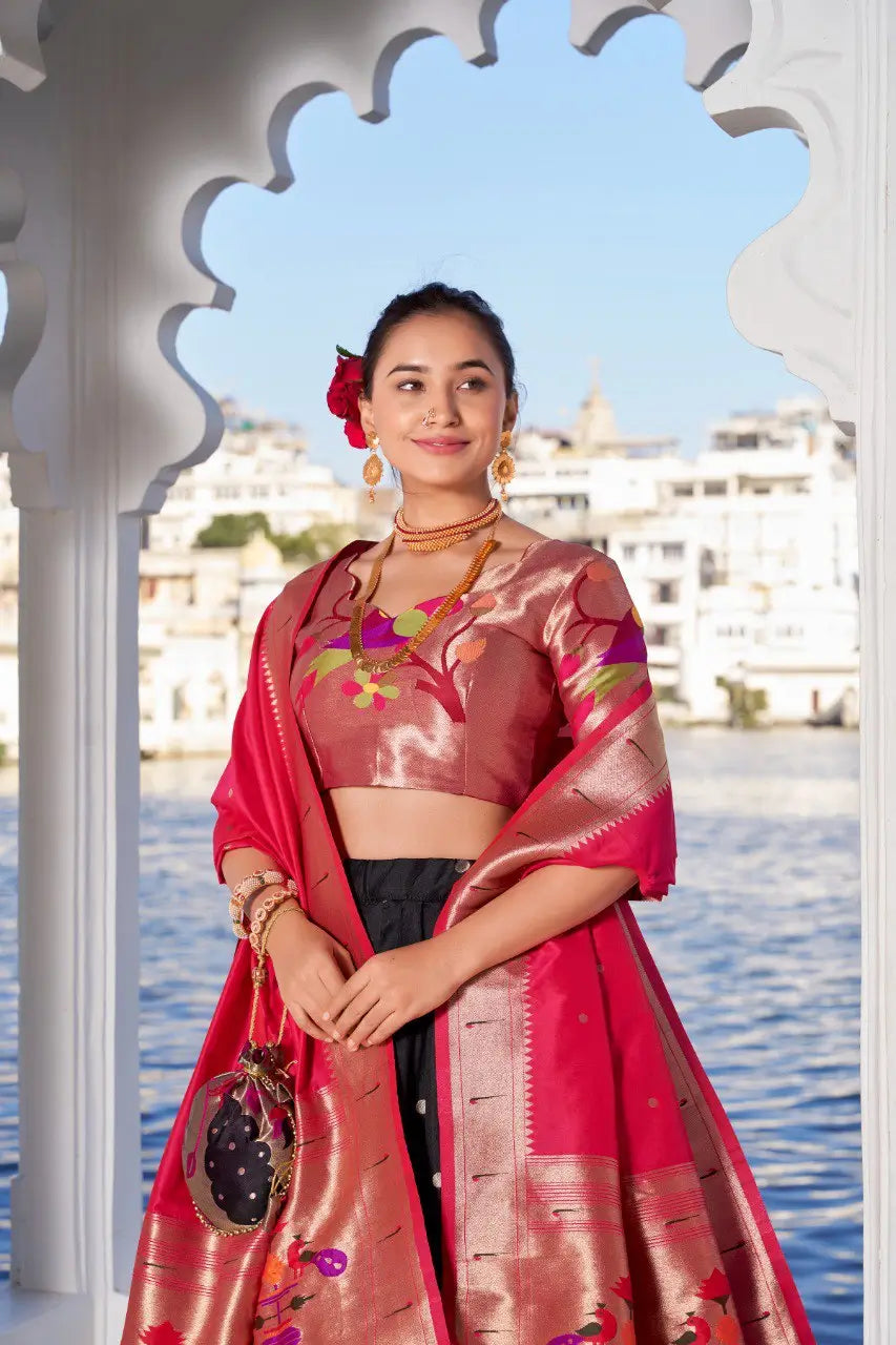 Jacquard Silk Paithani Zari Weaving Lehenga Set