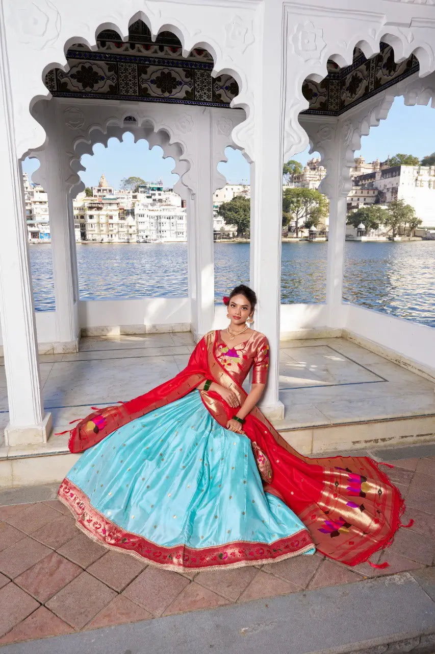 Jacquard Silk Paithani Zari Weaving Lehenga Set