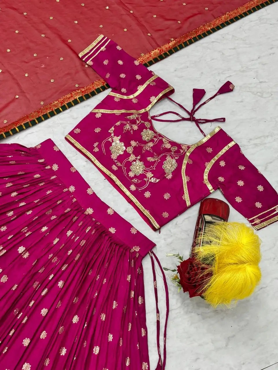 Jacquard Soft Silk Lehenga Choli Set for Festive and Wedding Wear