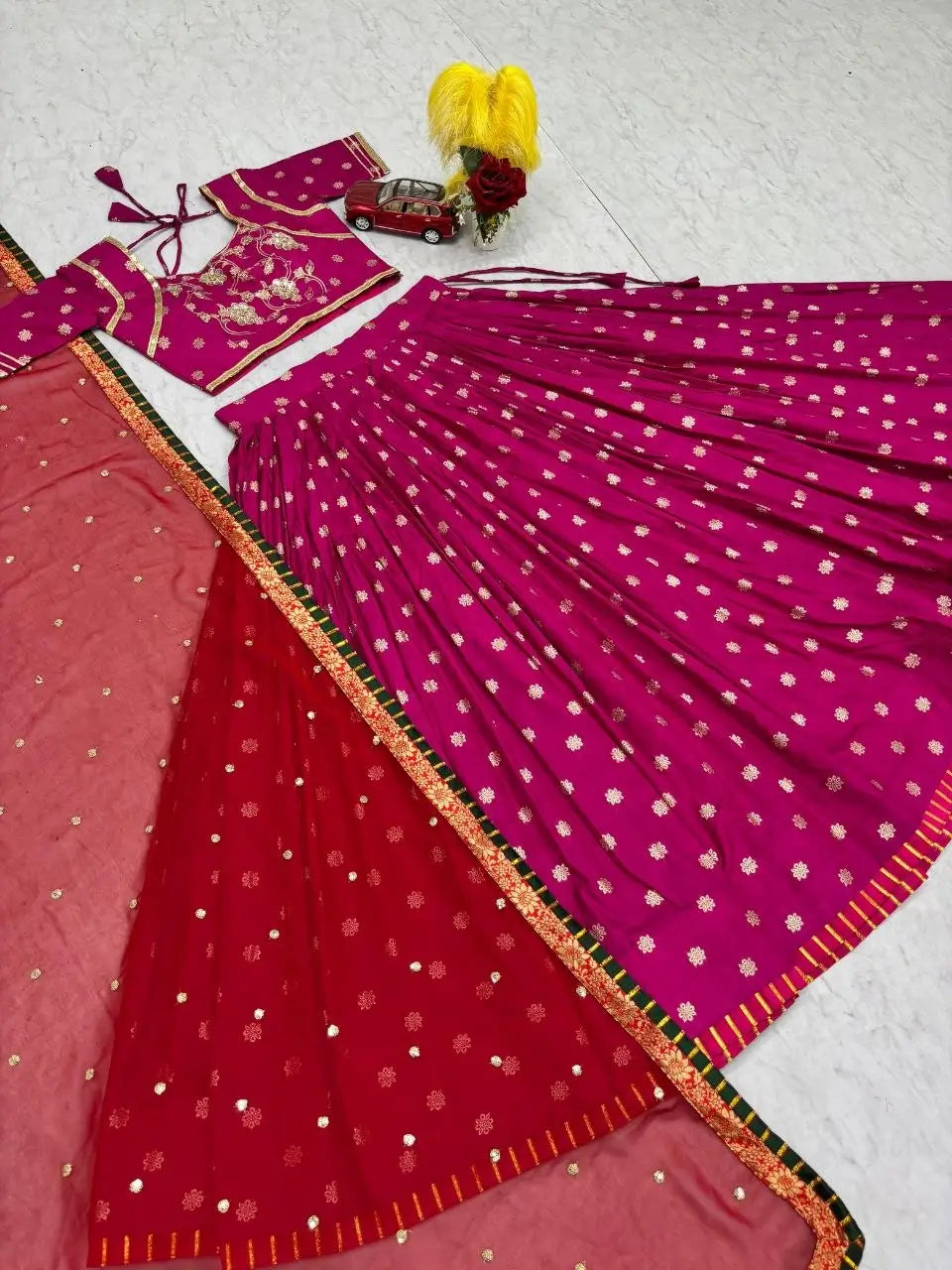 Jacquard Soft Silk Lehenga Choli Set for Festive and Wedding Wear