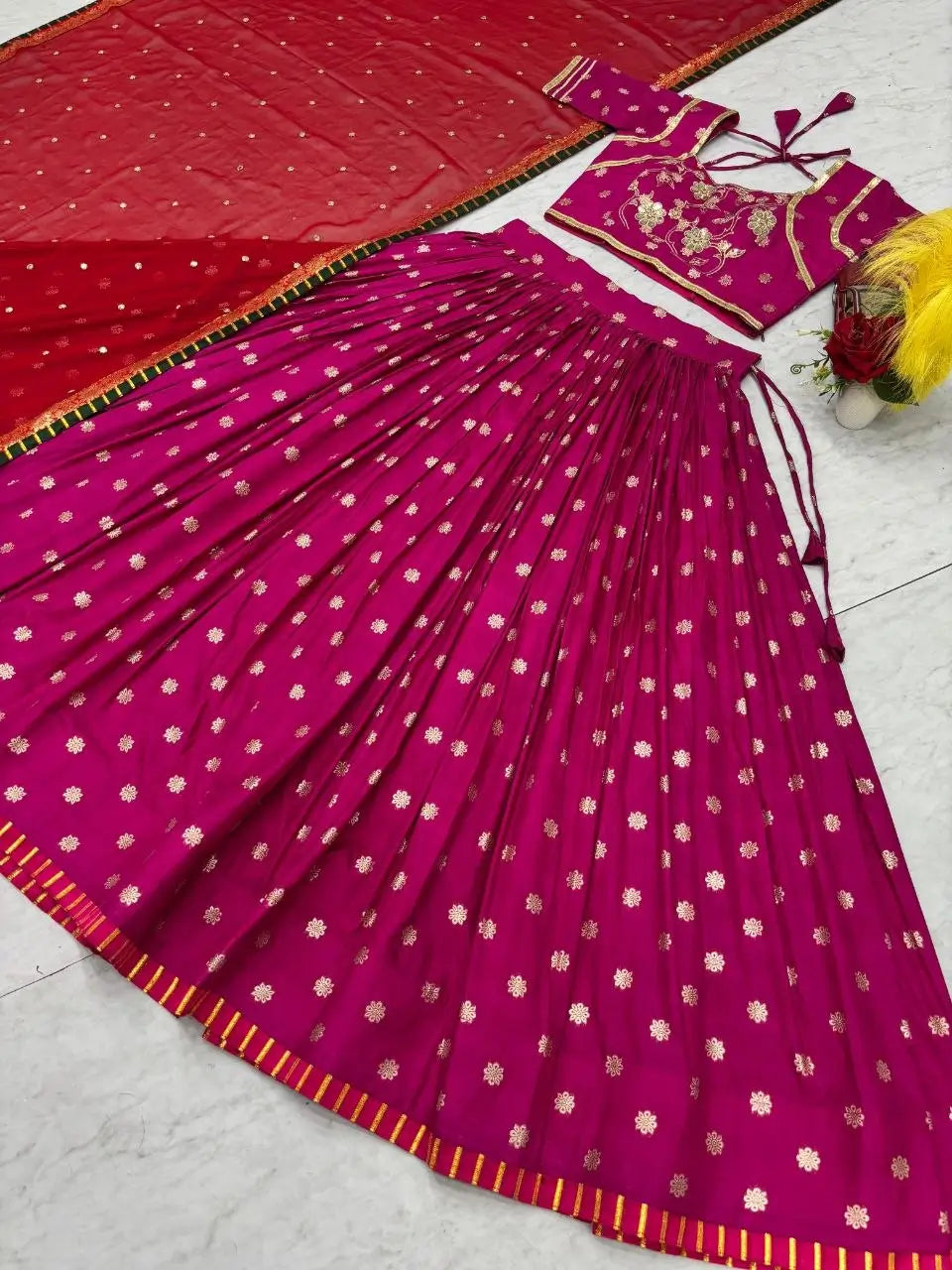 Jacquard Soft Silk Lehenga Choli Set for Festive and Wedding Wear