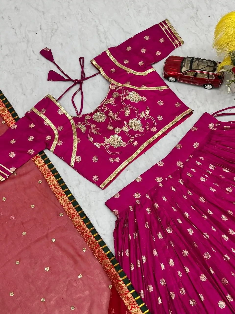 Jacquard Soft Silk Lehenga Choli Set for Festive and Wedding Wear