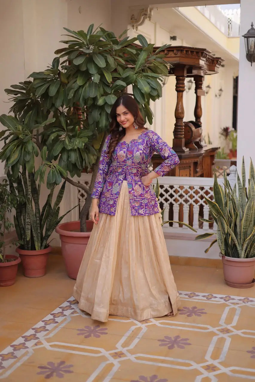 Jacquard Weaving Lehenga With Designer Blouse