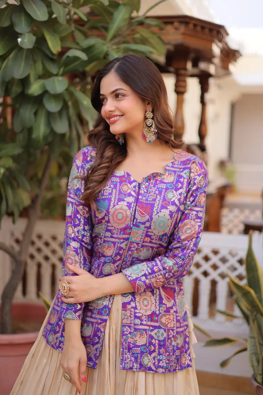 Jacquard Weaving Lehenga With Designer Blouse