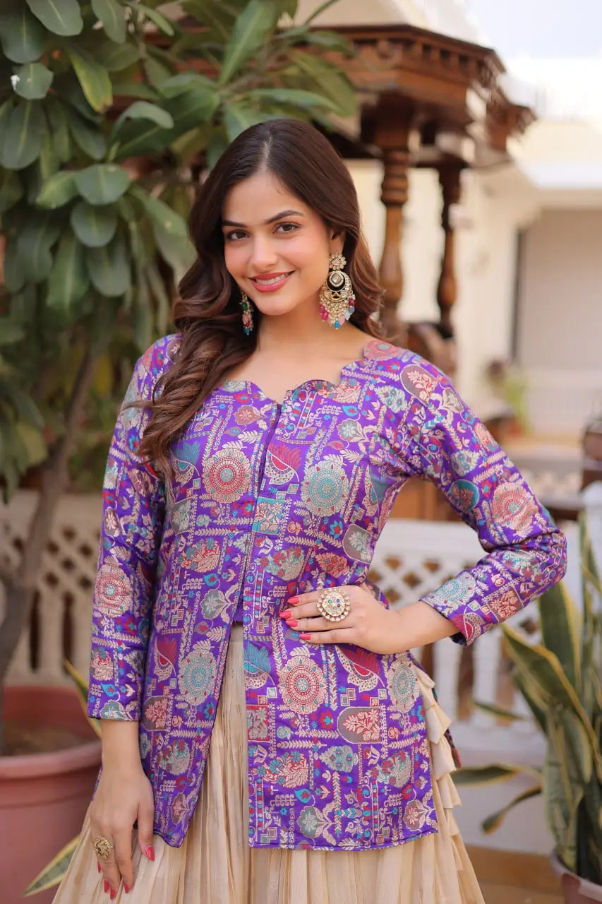 Jacquard Weaving Lehenga With Designer Blouse