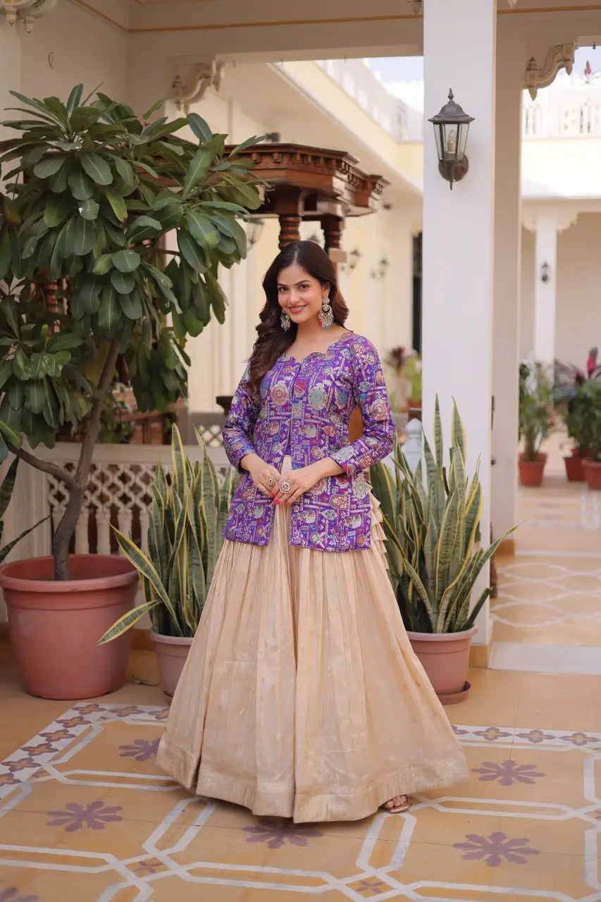 Jacquard Weaving Lehenga With Designer Blouse