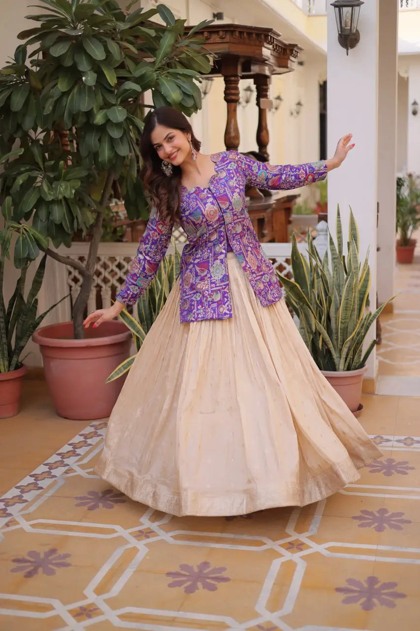 Jacquard Weaving Lehenga With Designer Blouse