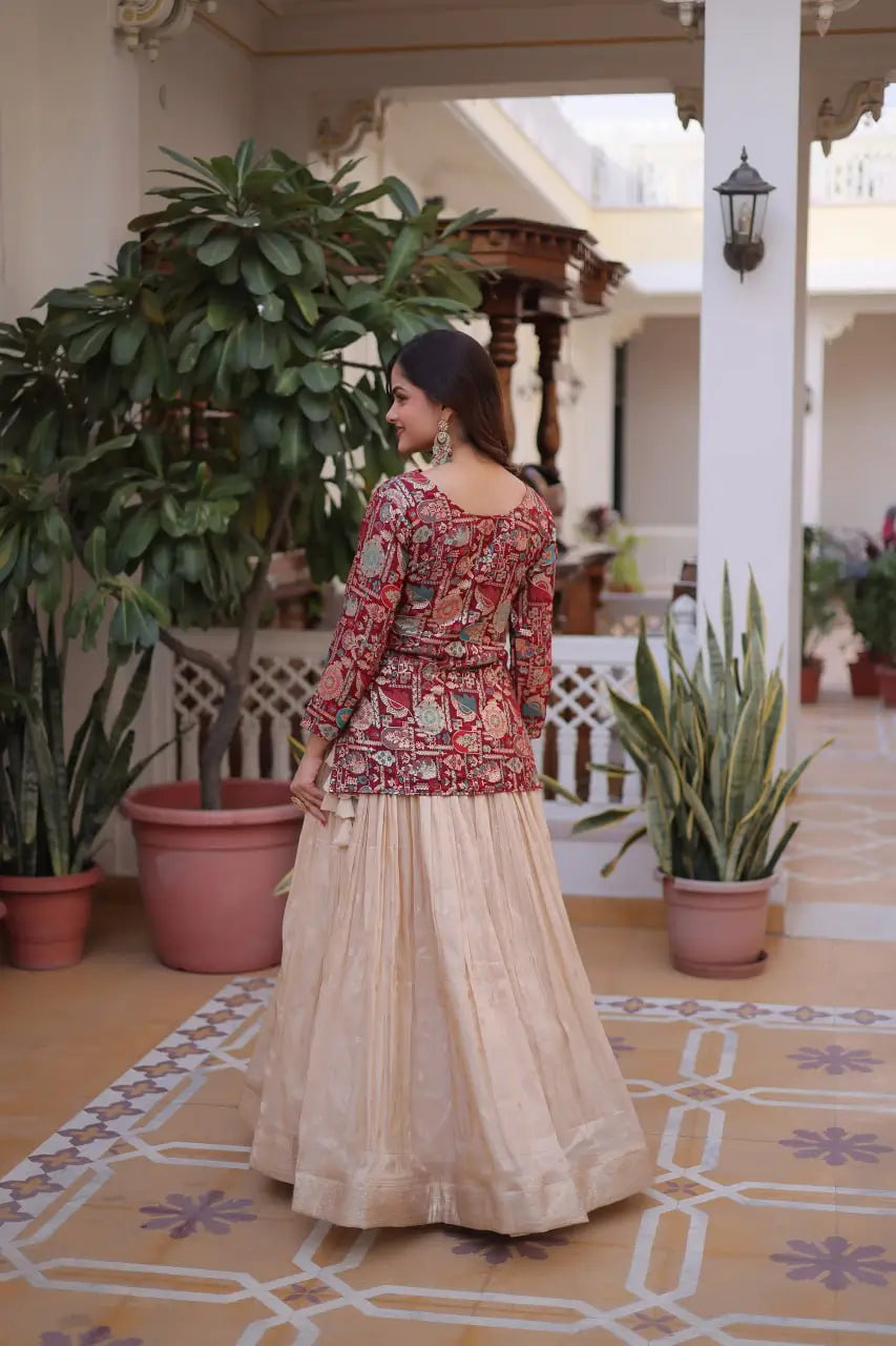 Jacquard Weaving Lehenga With Designer Blouse