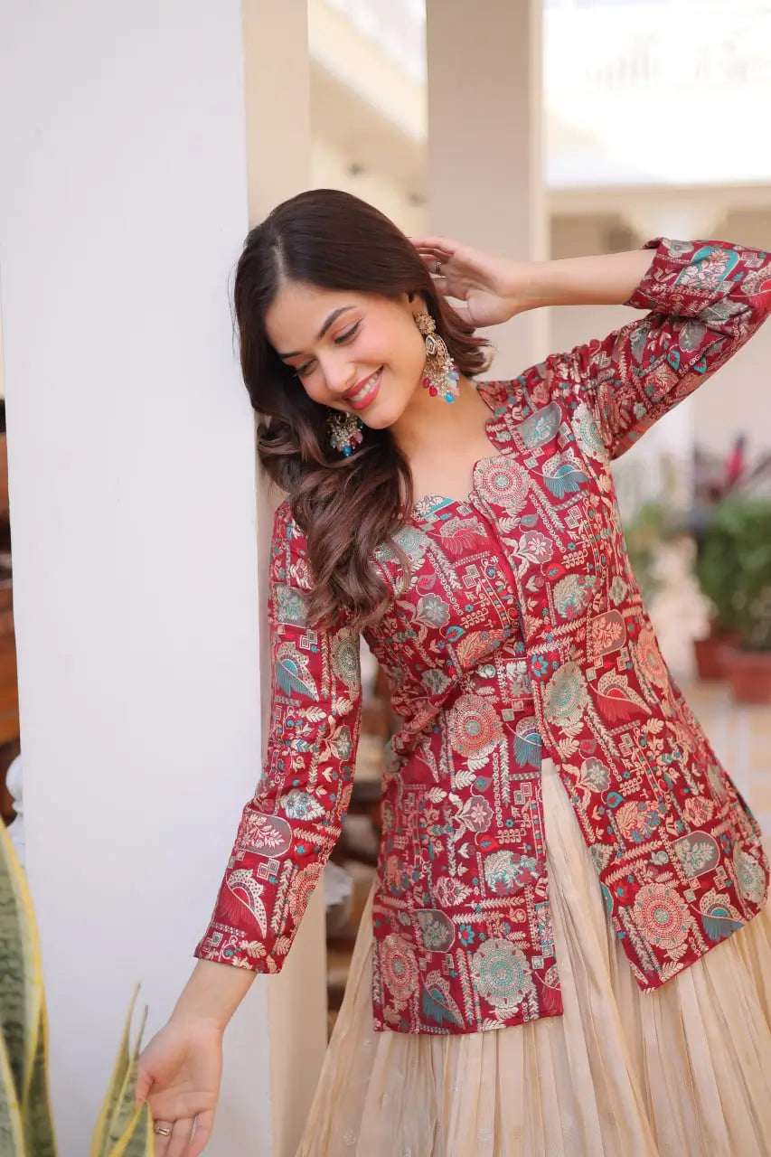 Jacquard Weaving Lehenga With Designer Blouse